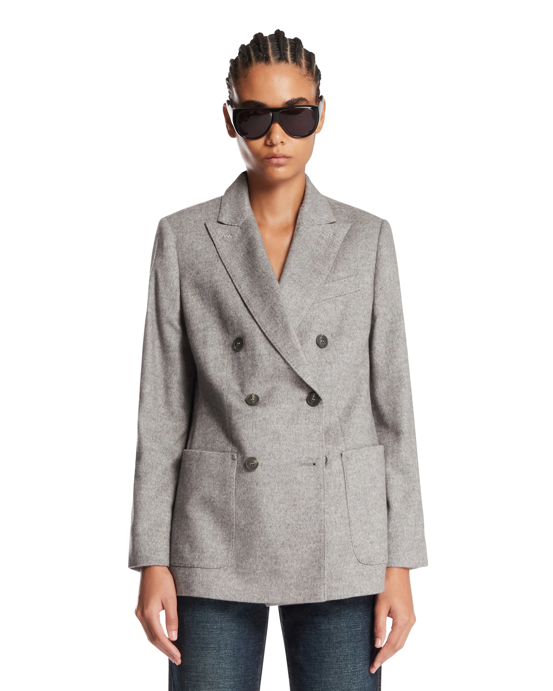 Gray Double-Breasted Blazer - 1