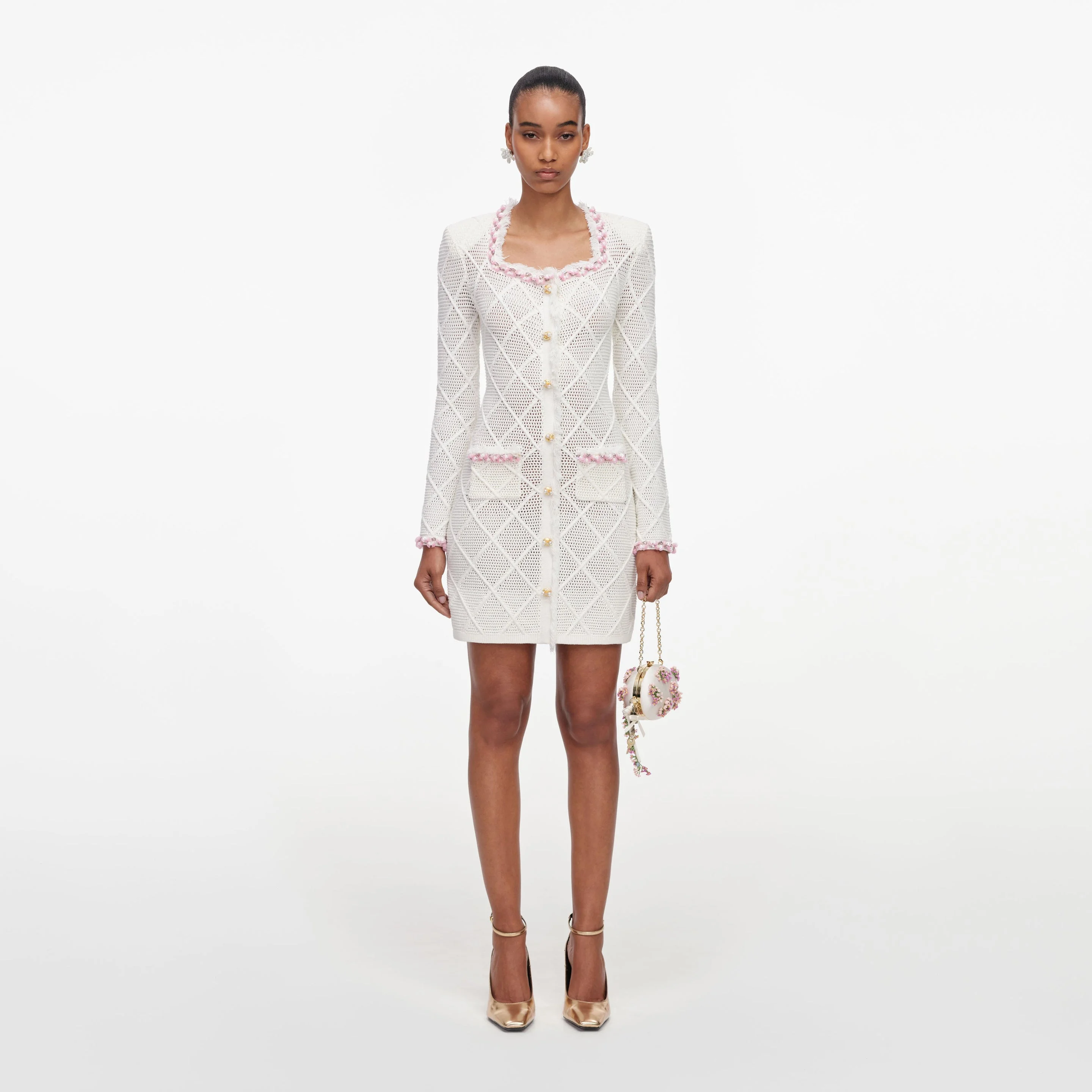 Cream Fringe Knit Mini Dress - 1