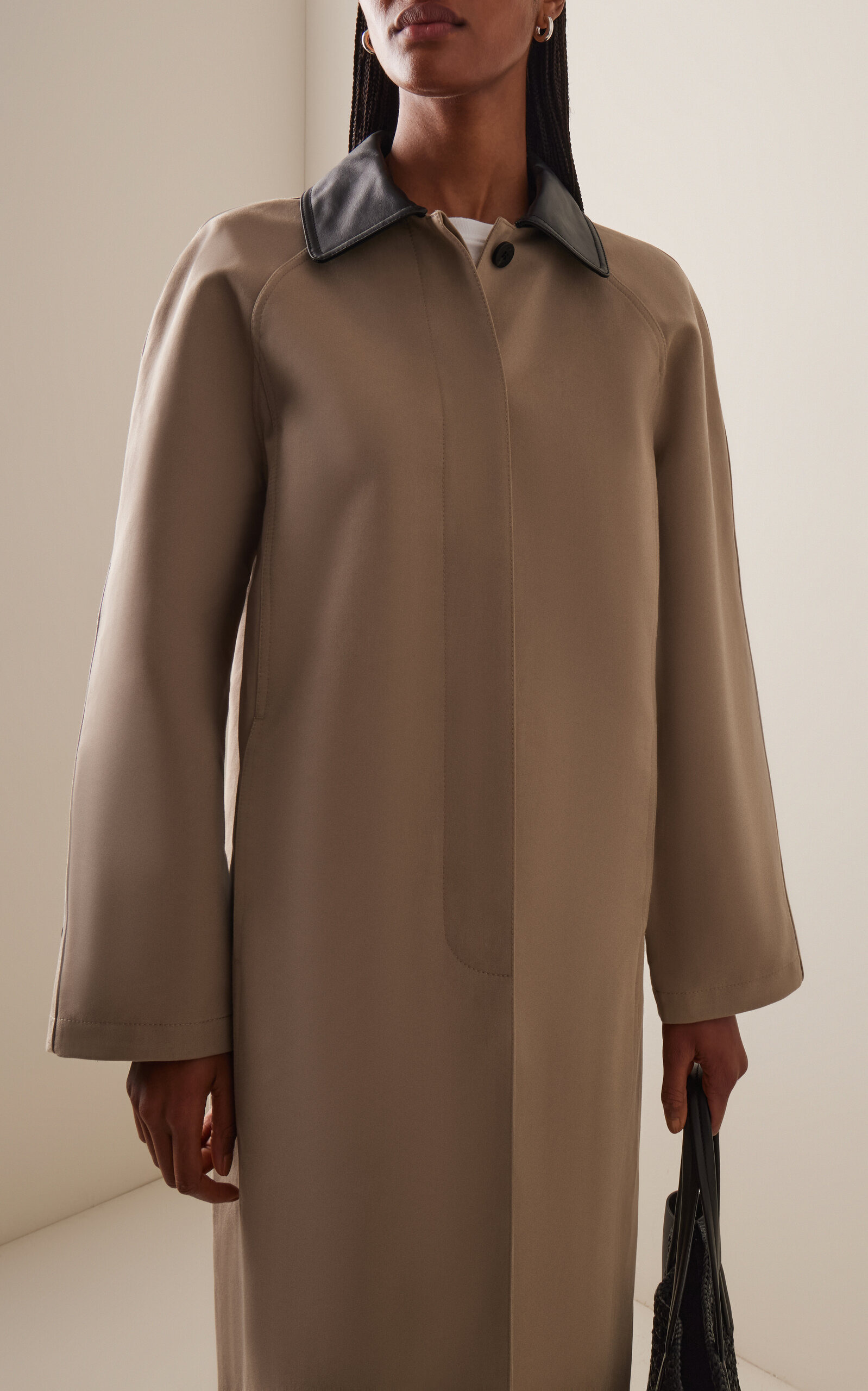 Jonah Leather-Trimmed Twill Long Jacket brown - 3