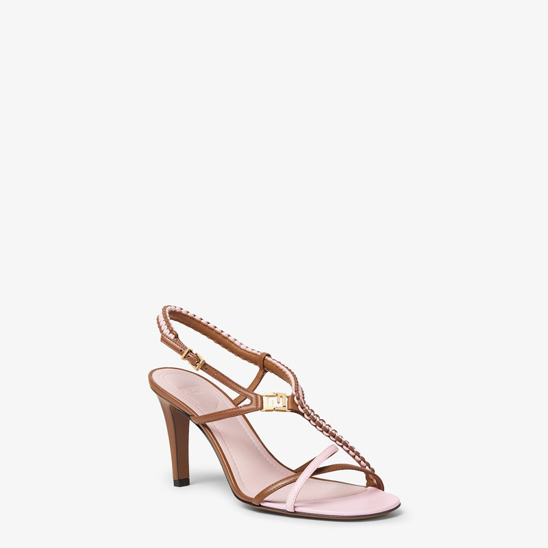 Fendi FFold Brown and pink nappa leather high-heeled sandals 2