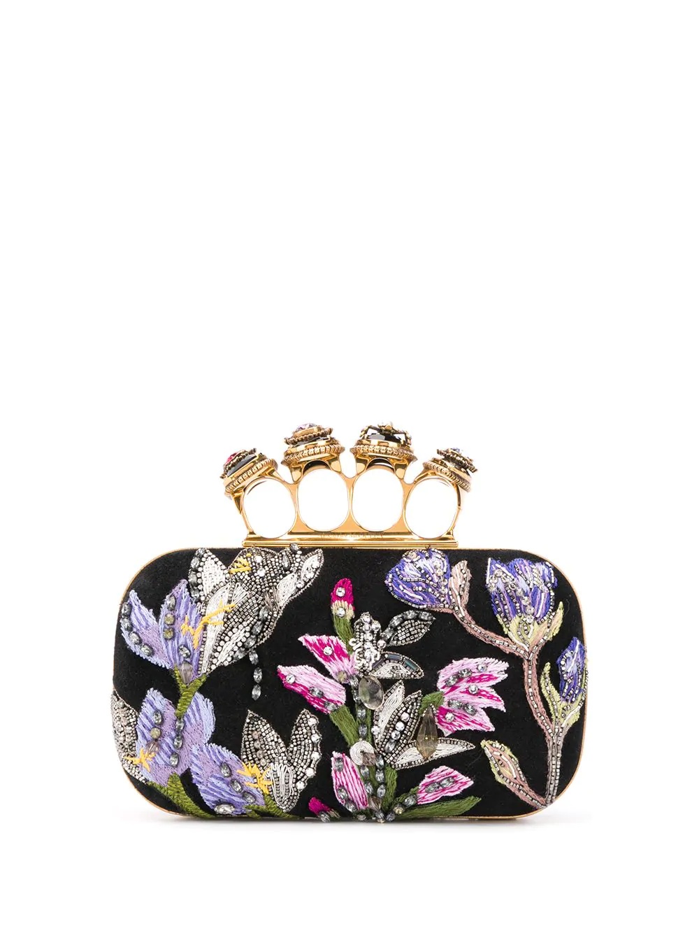 floral-embroidered 4-ring clutch - 1