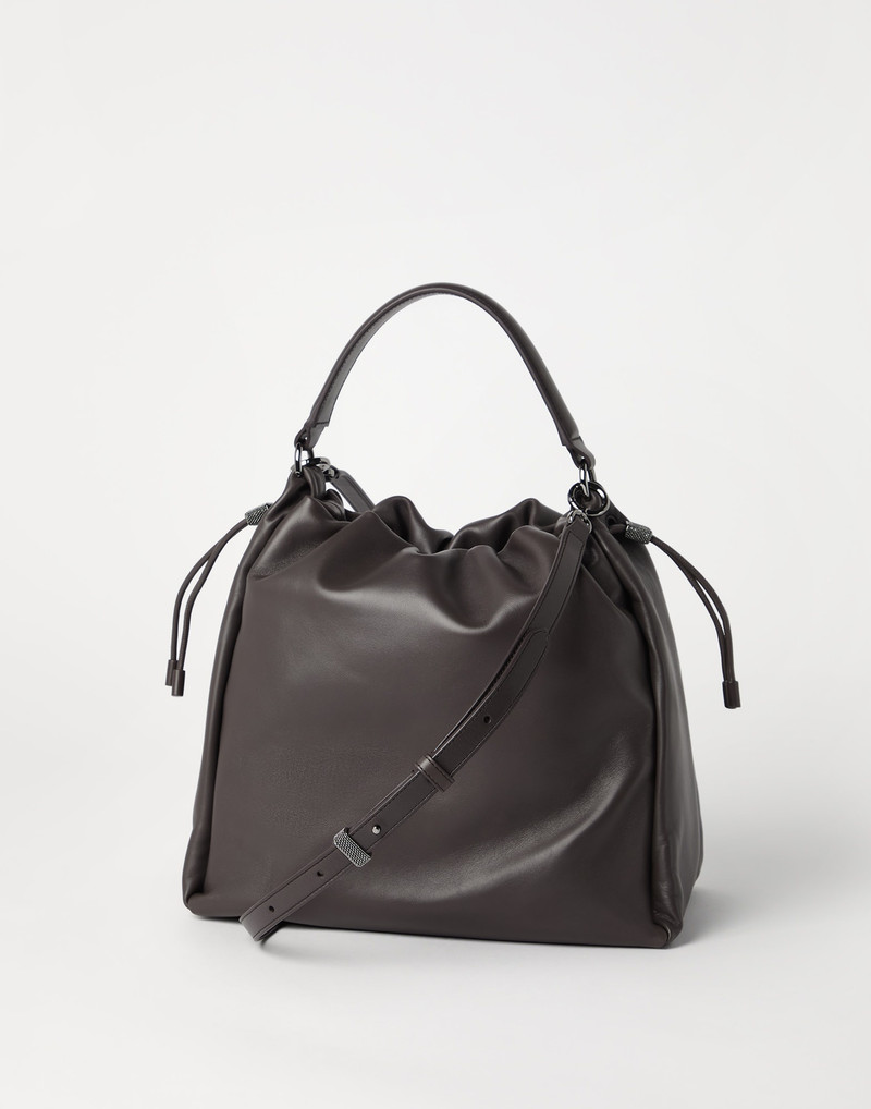 Brunello Cucinelli Mellow bucket bag in soft leather with monili outlook