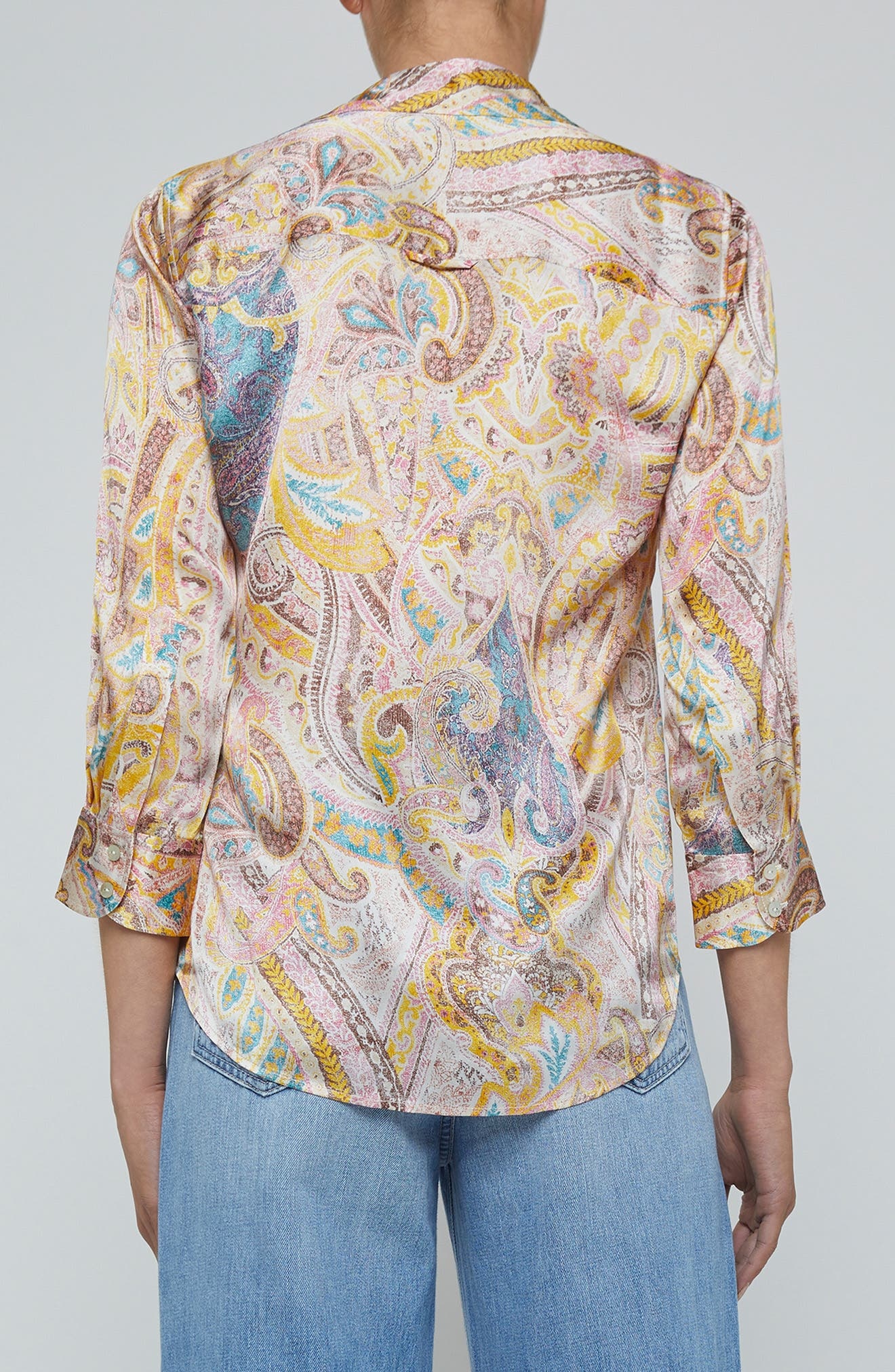L'AGENCE Dani Silk Button-Up Shirt in Multi Western Paisley at Nordstrom - 2