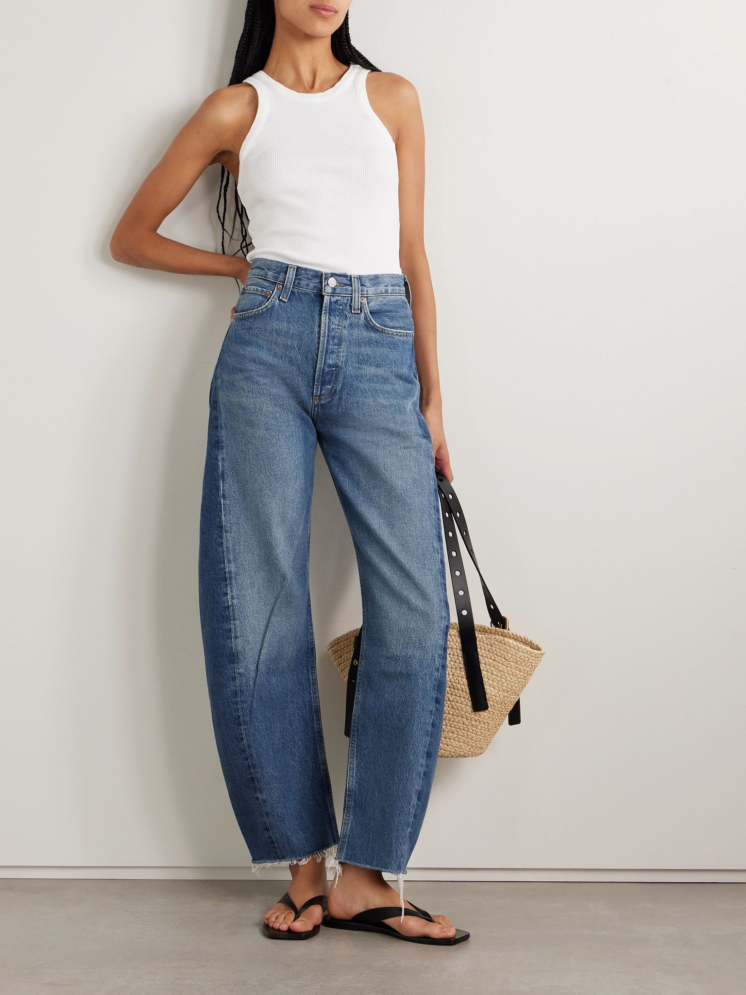 Luna frayed high-rise barrel-leg jeans Mid denim - 2