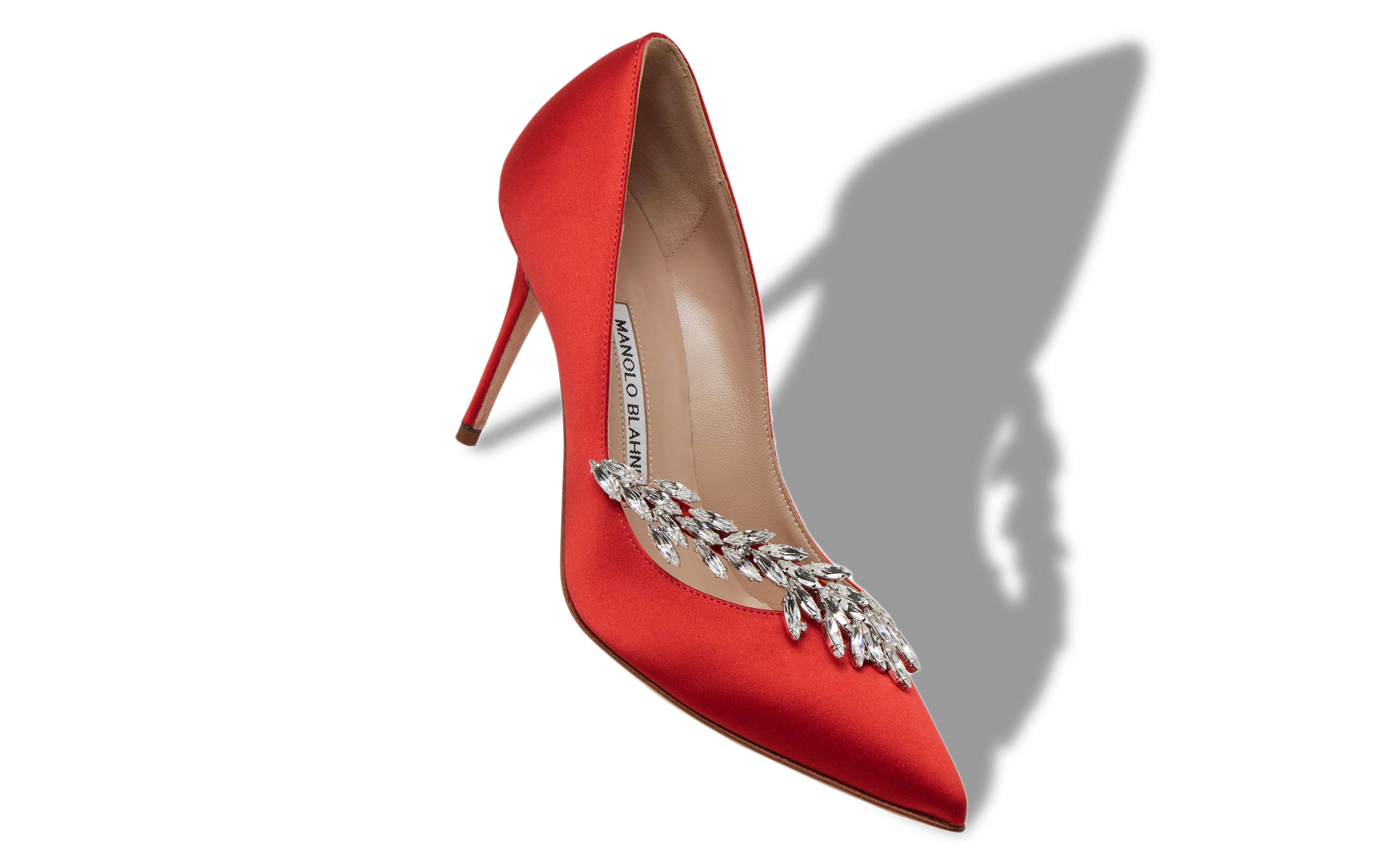 Red Satin Jewel Buckle Pumps - 2