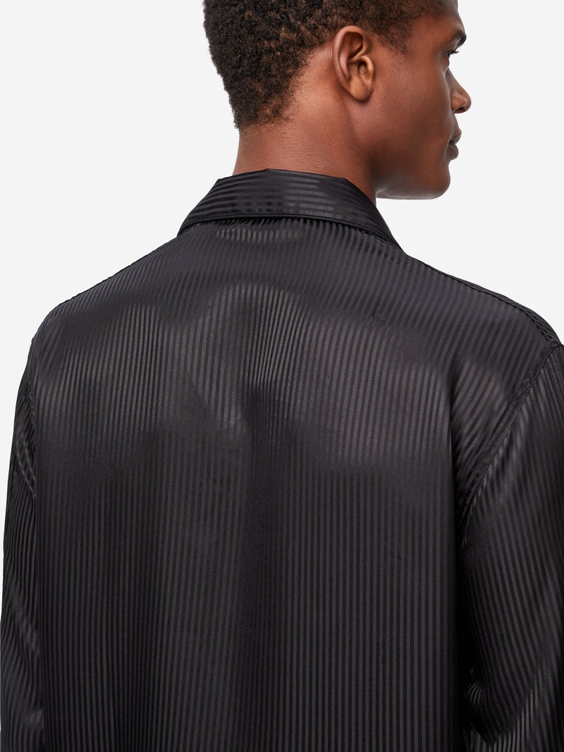 Men's Classic Fit Pajamas Woburn 8 Silk Satin Black - 7