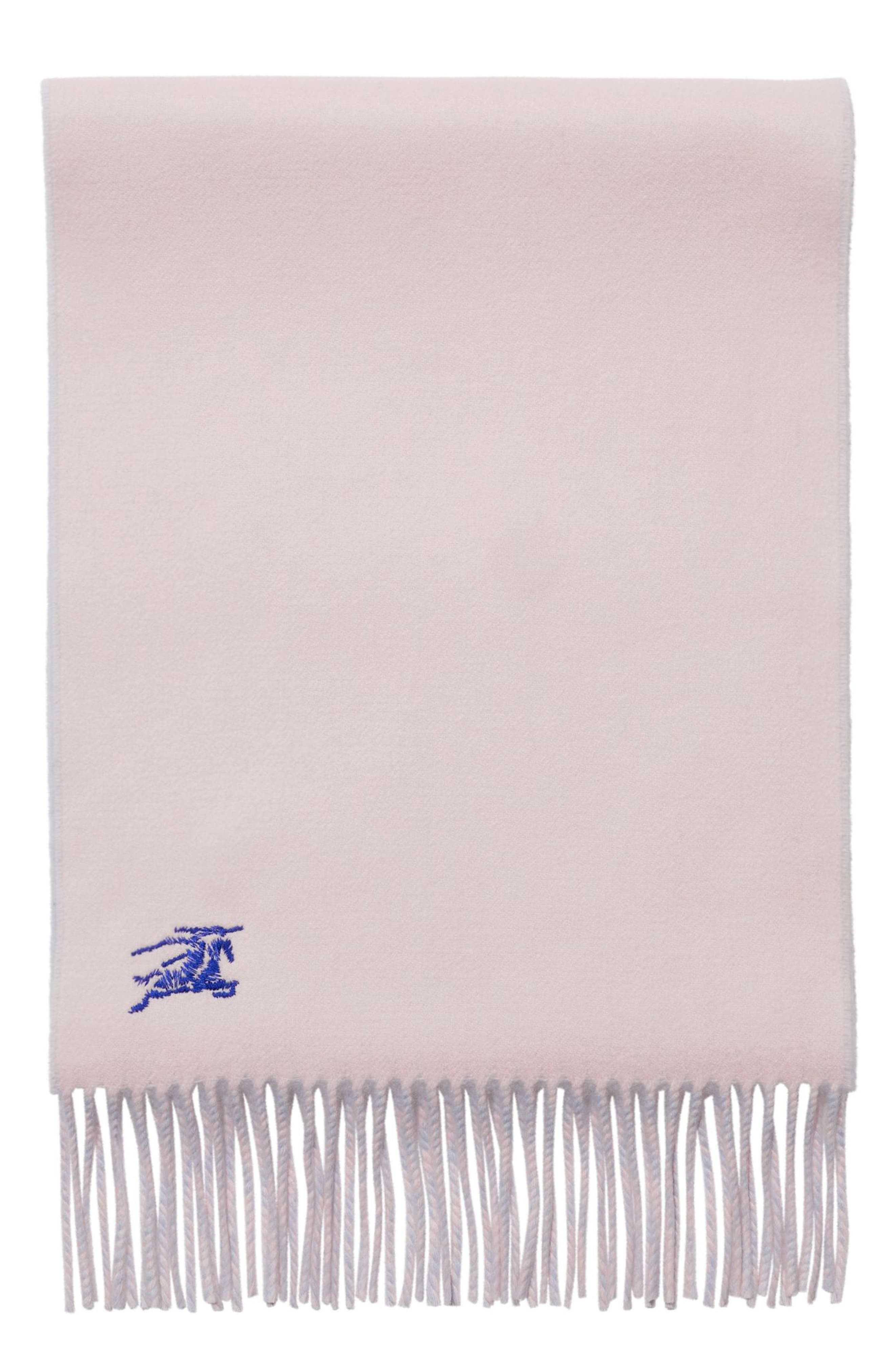 burberry Embroidered EKD Reversible Cashmere Scarf in Mist Blue/Sugar Pink at Nordstrom - 4