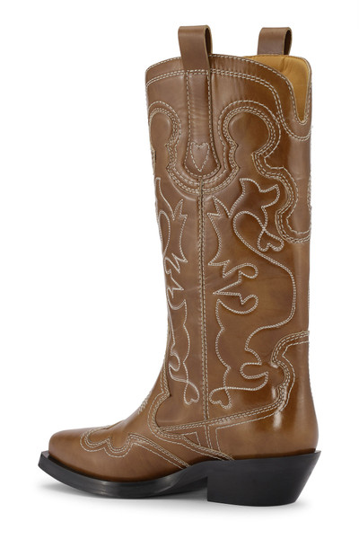 GANNI BROWN MID SHAFT EMBROIDERED WESTERN BOOTS outlook