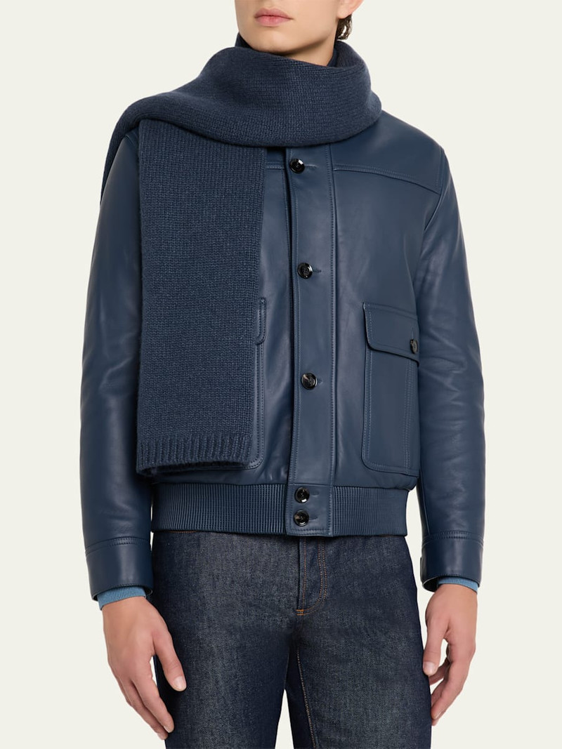 Brioni Men's Cashmere Knit Leather-Label Scarf outlook