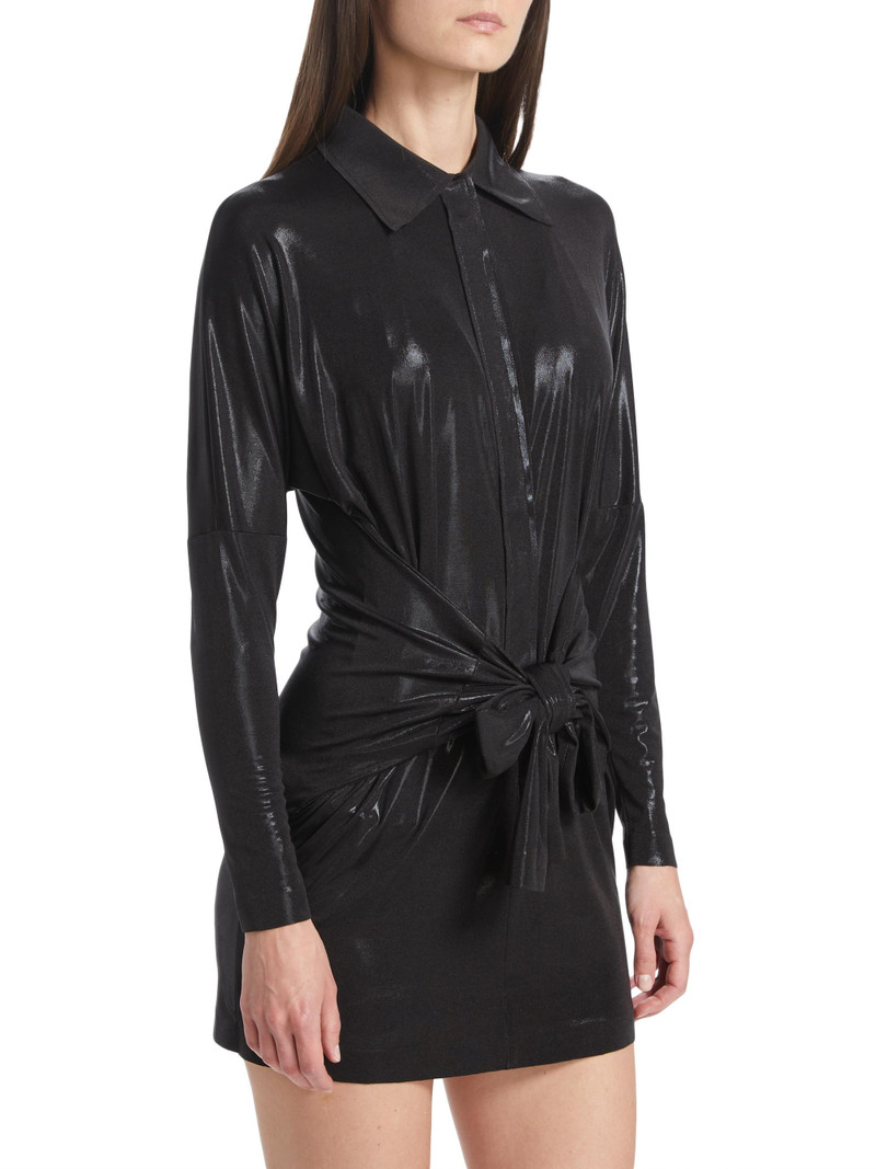 Women's Tie-Front Mini Shirtdress - Black 4
