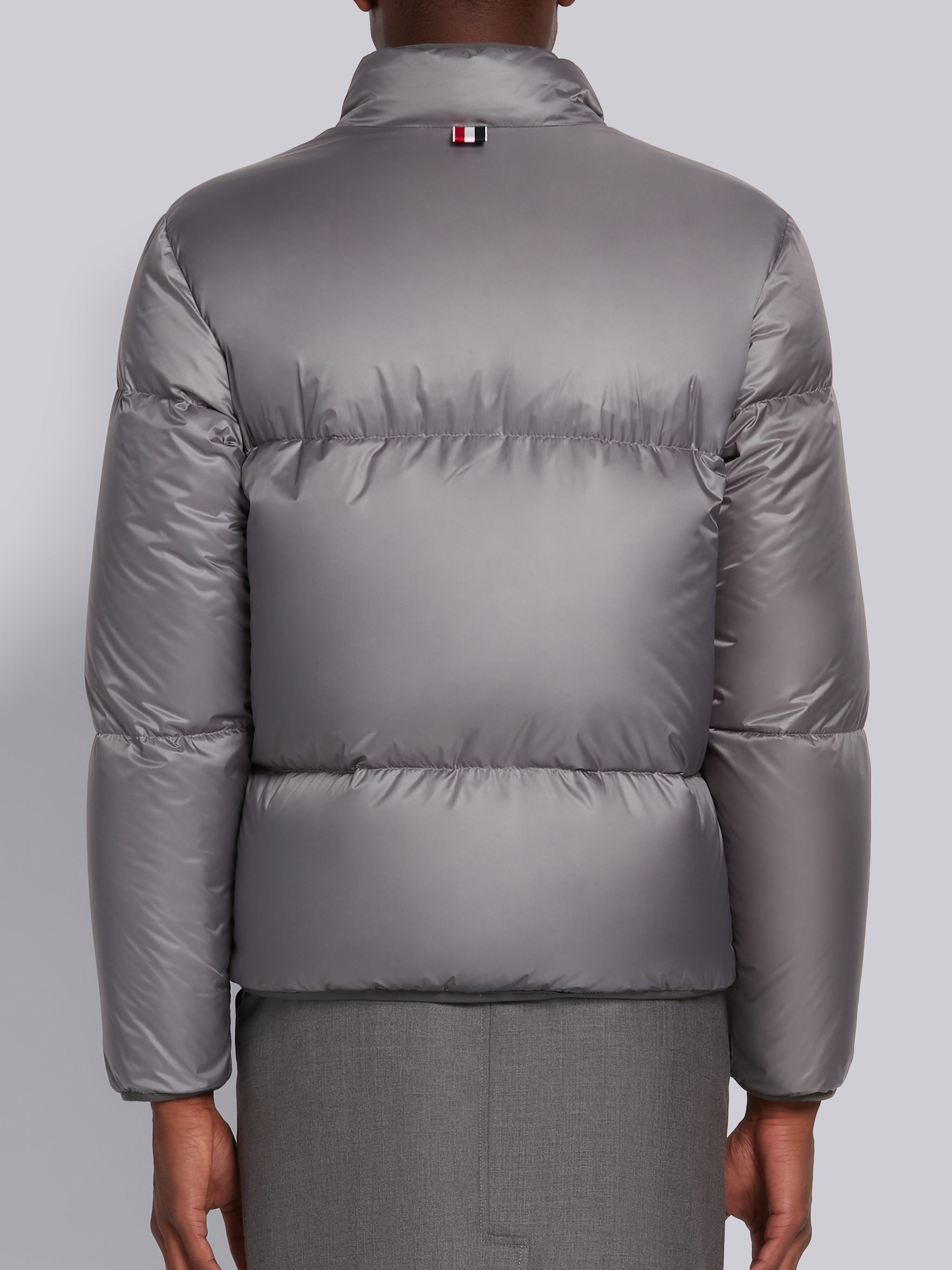 Medium Grey Matte Finish Nylon Reversible Funnel Neck Jacket - 4