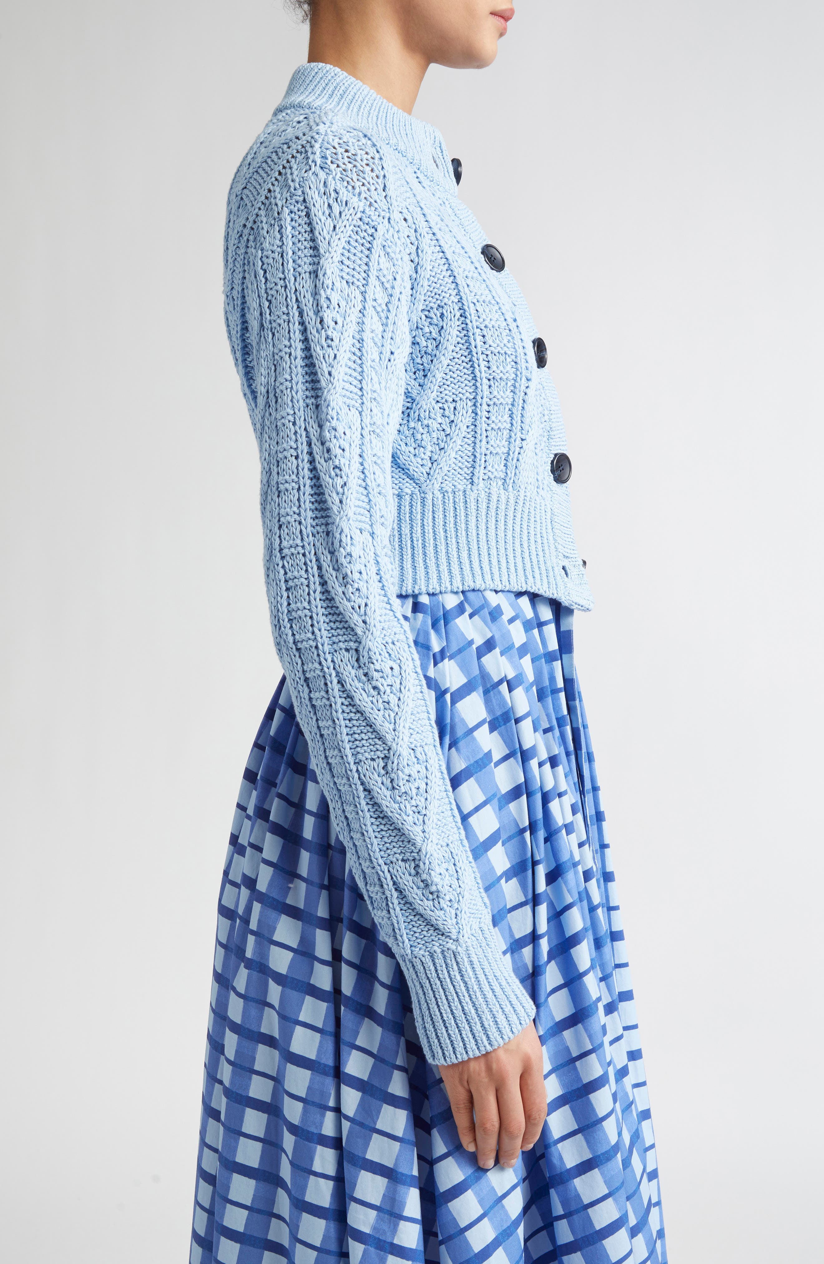 Emilia Wickstead Aleph Mixed Cable Cotton Cardigan in Baby Blue at Nordstrom - 3