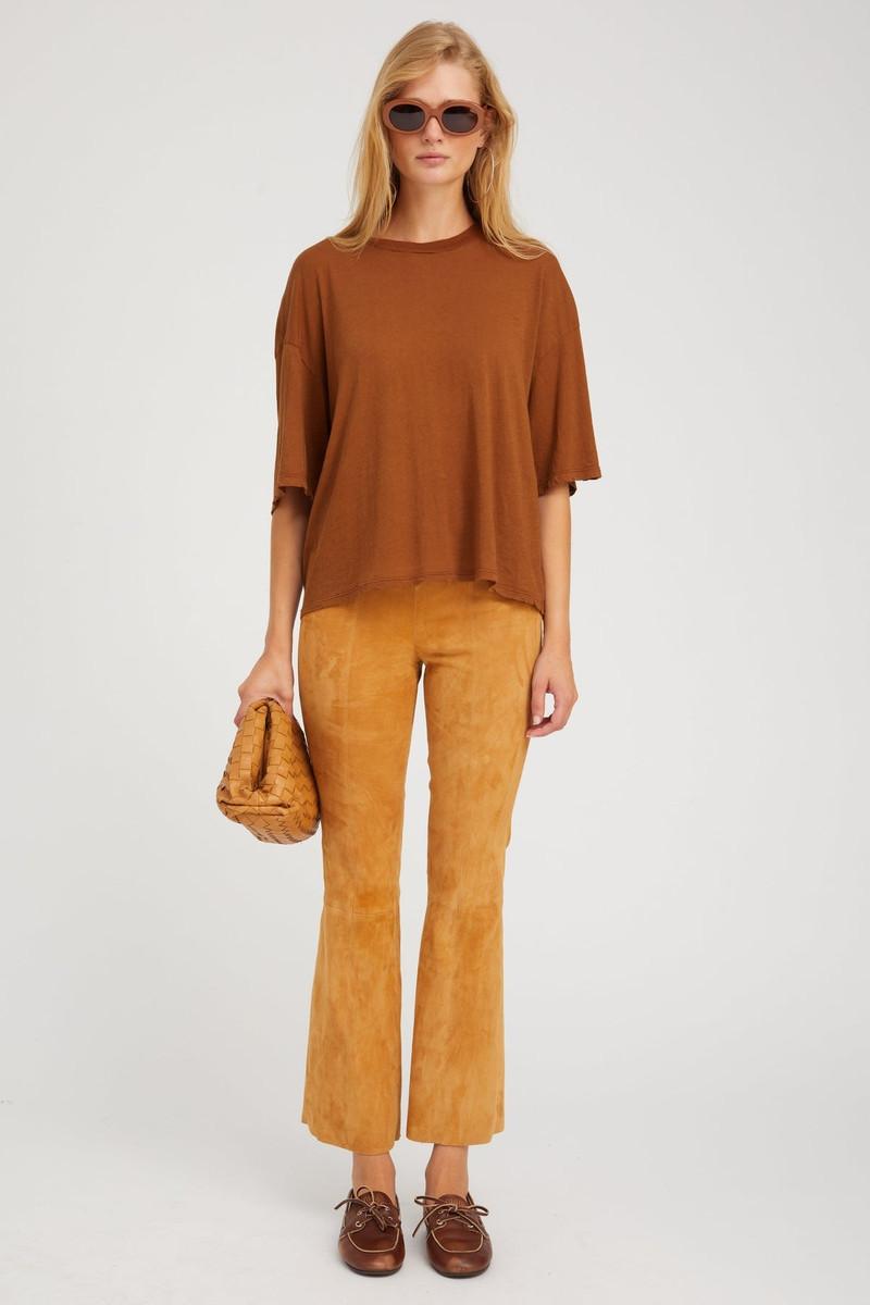 SPRWMN NUTMEG SUEDE ANKLE FLARE PANTS WITH PRINCESS SEAMS outlook