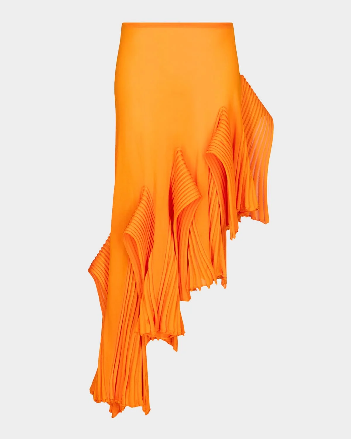 Asymmetric Godet Ruffle Midi Skirt - 1