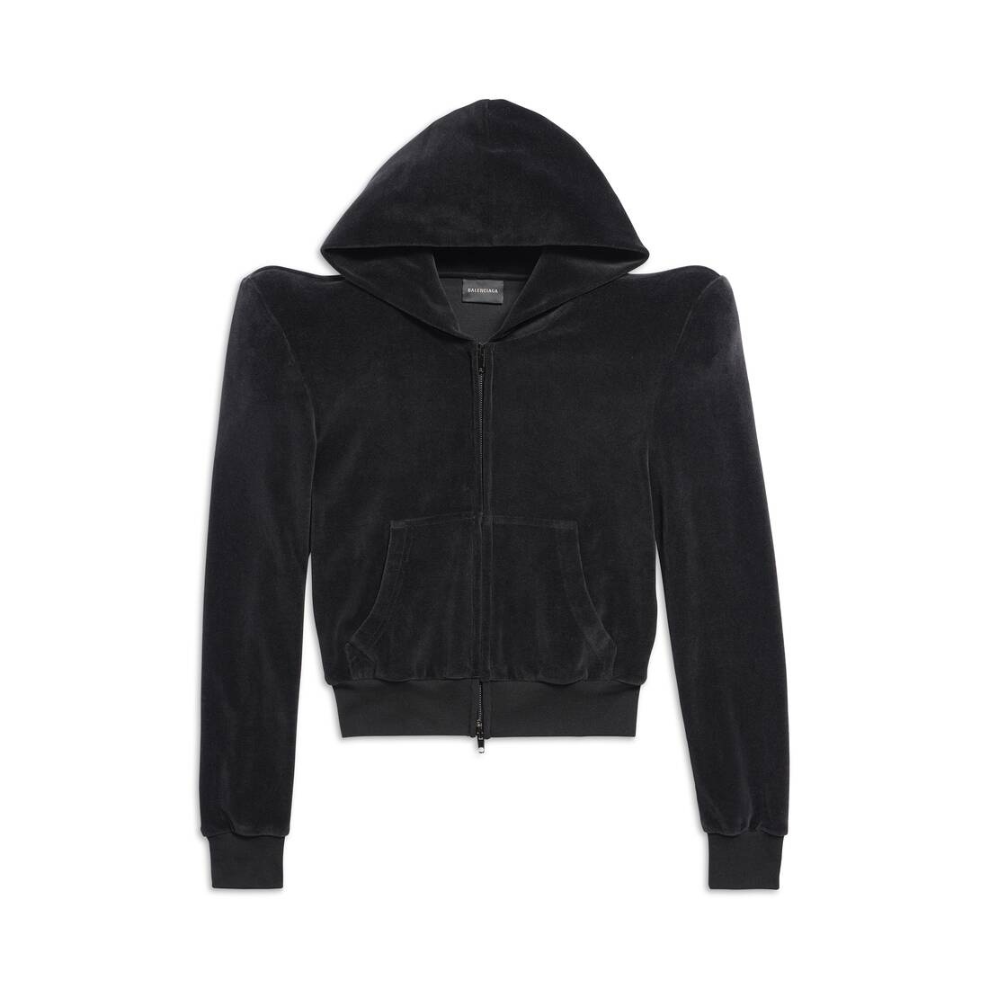 Round Shoulder Zip-up Hoodie Small Fit in Black - 1