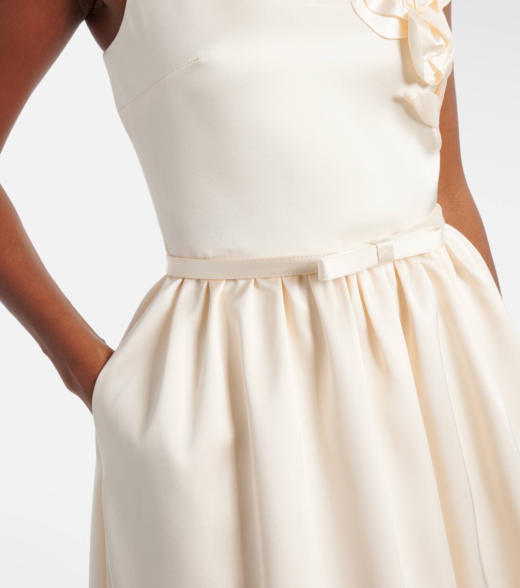 Bridal floral-appliqué satin midi dress - 5