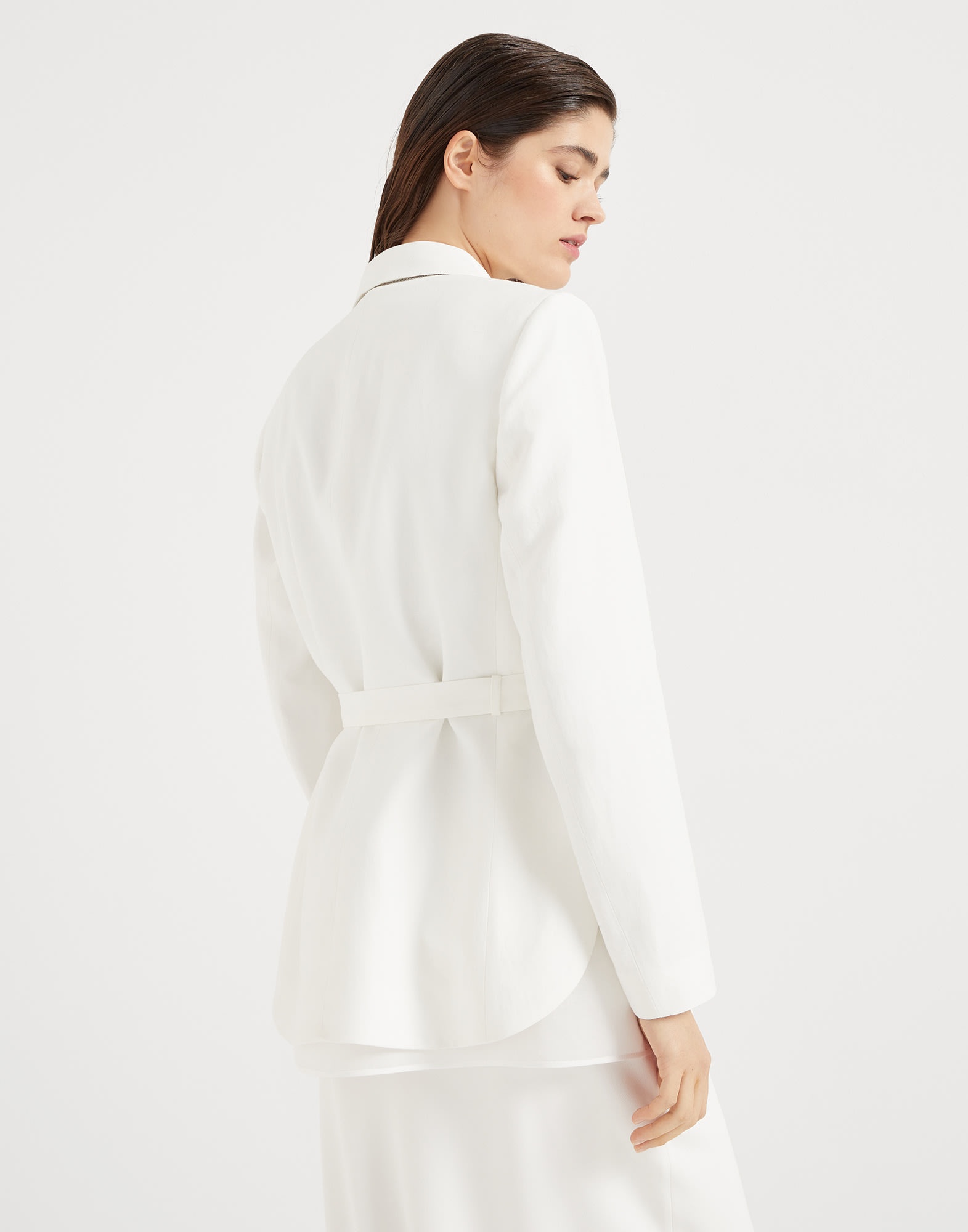 Viscose and linen fluid twill blazer with belt and monili - 2