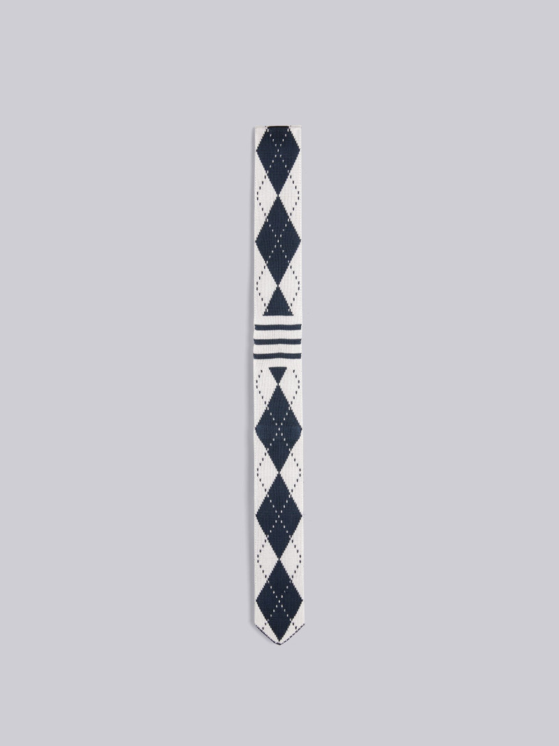 Navy Knitted Silk Jacquard Argyle 4-Bar Tie 1