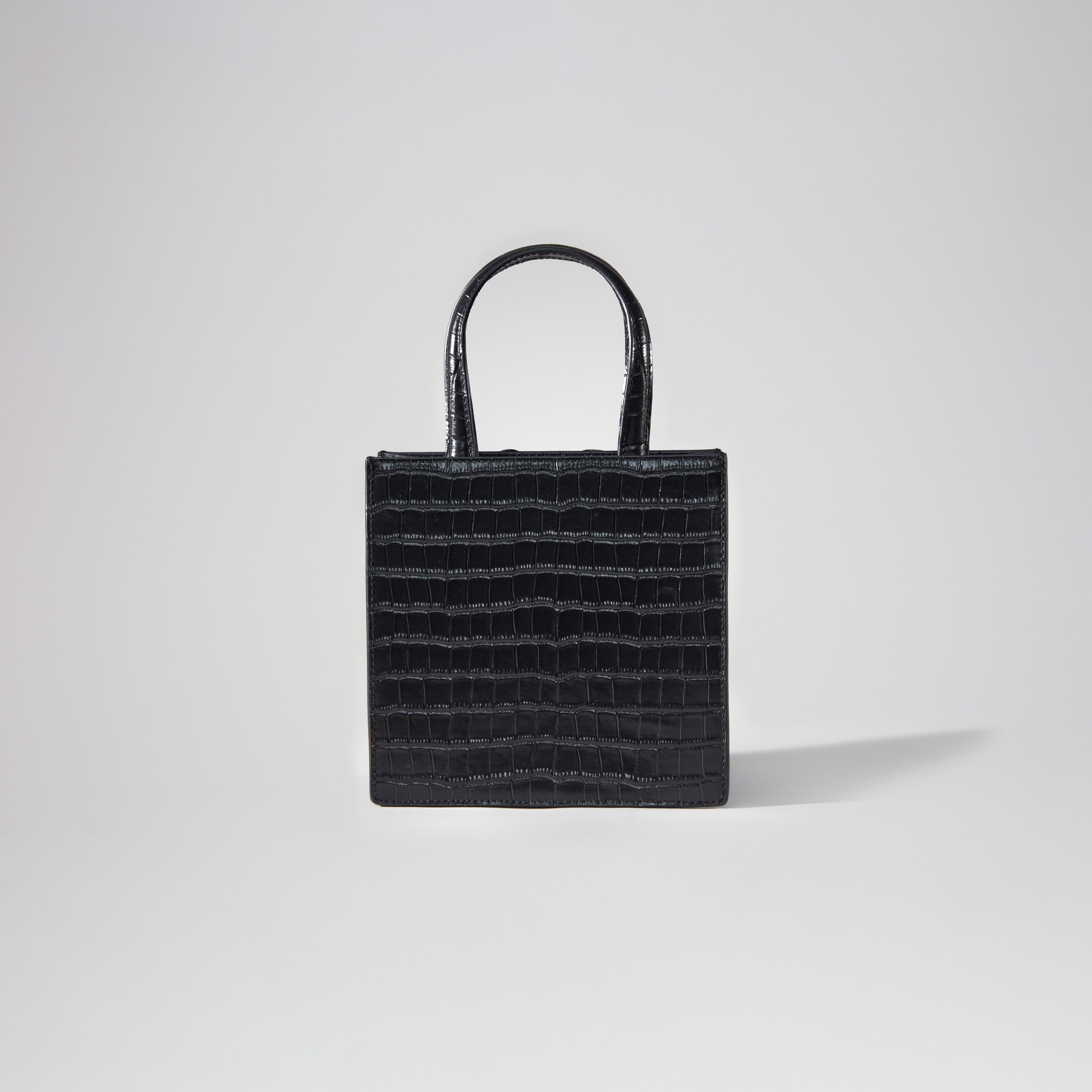 Black Croc Mini Tote Bow Bag - 3