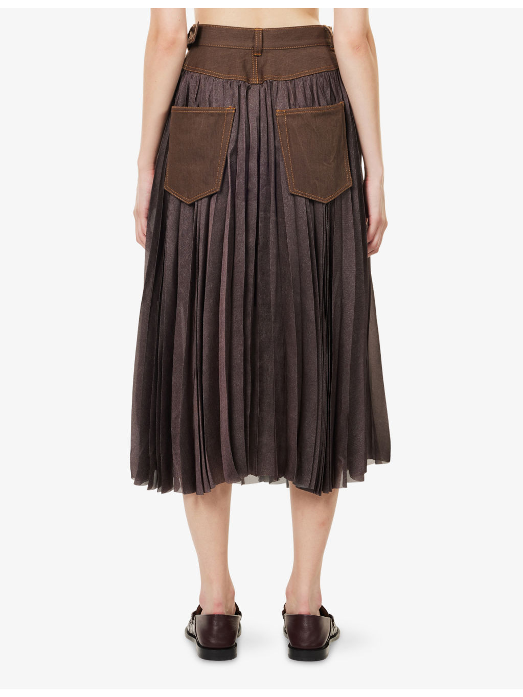 Pleated High-Waist Woven Midi Skirt - 4