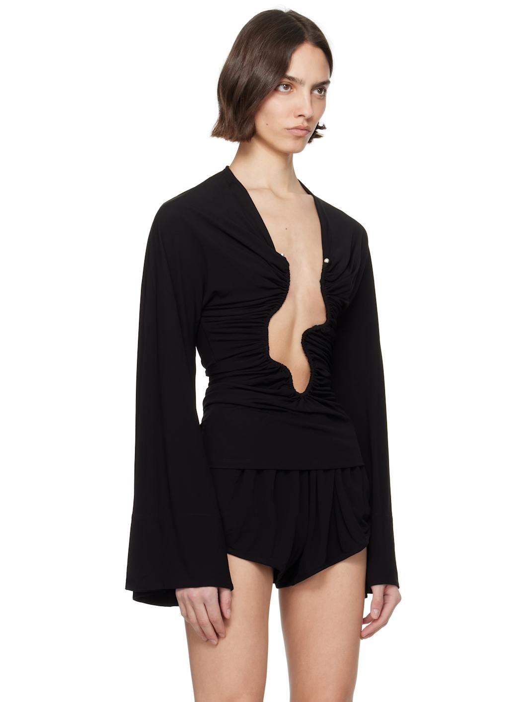 Black Salacia Ruched Long Sleeve Top - 2