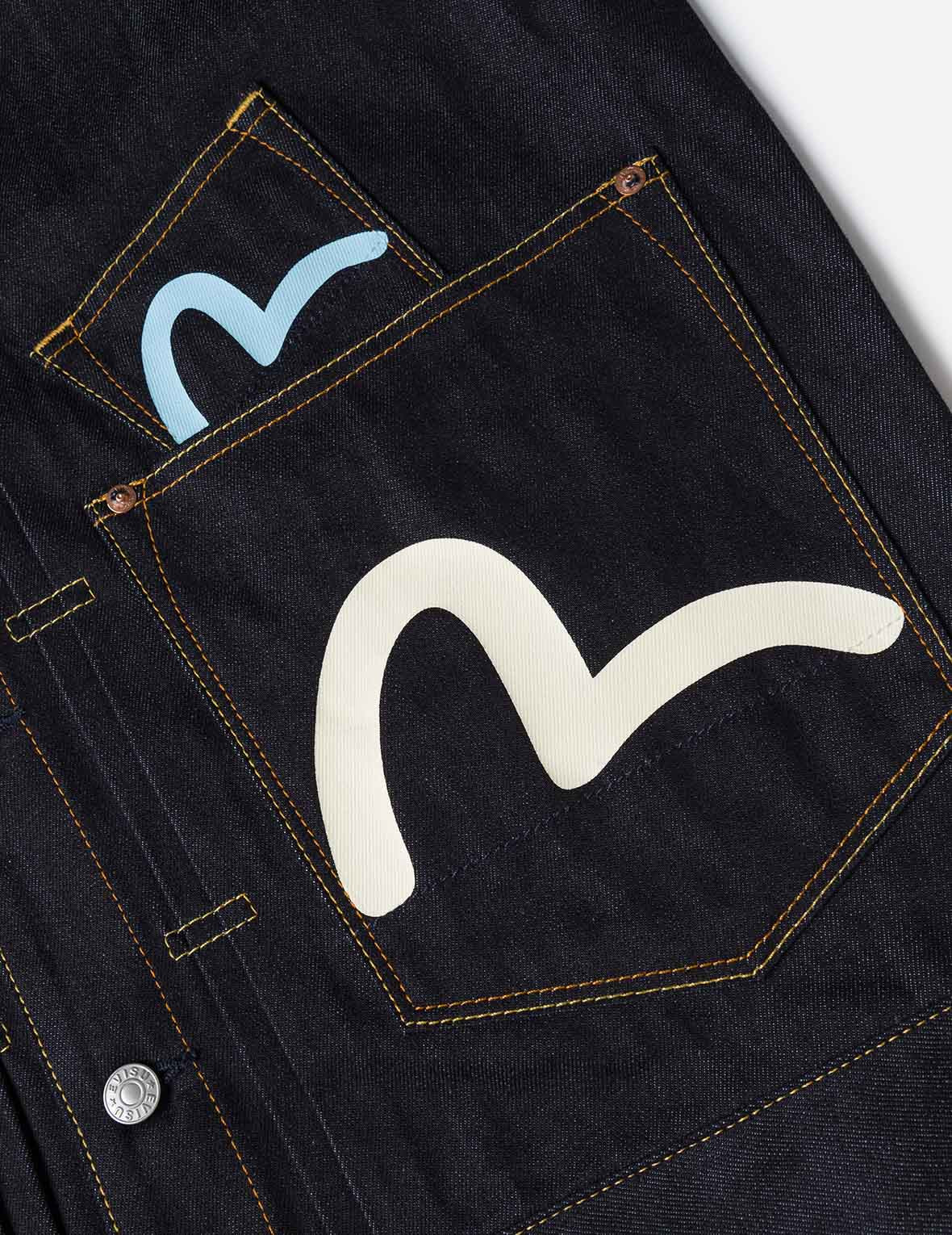 Seagull Print and Multi-Pocket Relax Fit Denim Jacket - 9