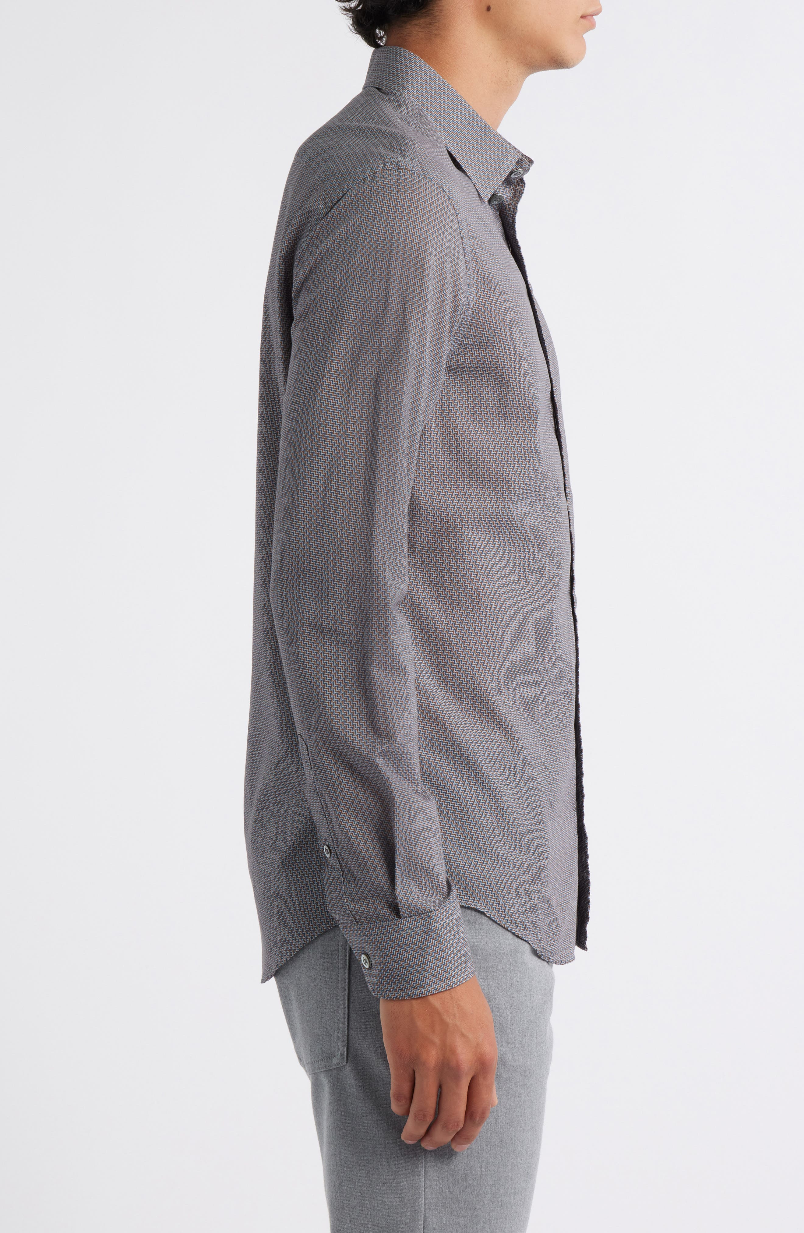 Emporio Armani Diagonal Print Button-Up Shirt in Solid Dark Blue at Nordstrom - 4