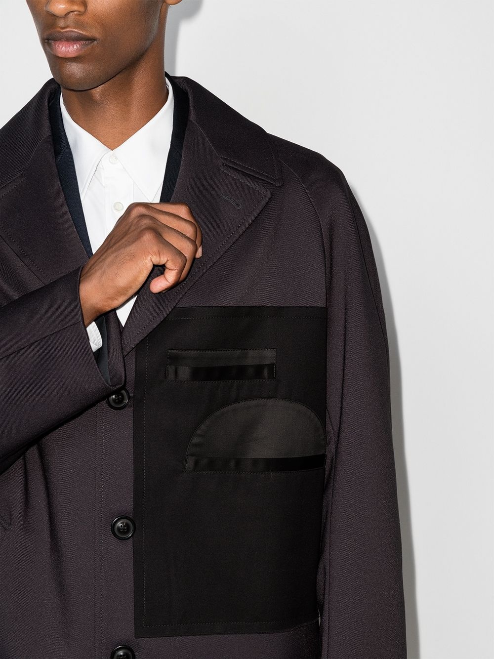 contrasting panel single-breasted coat - 4