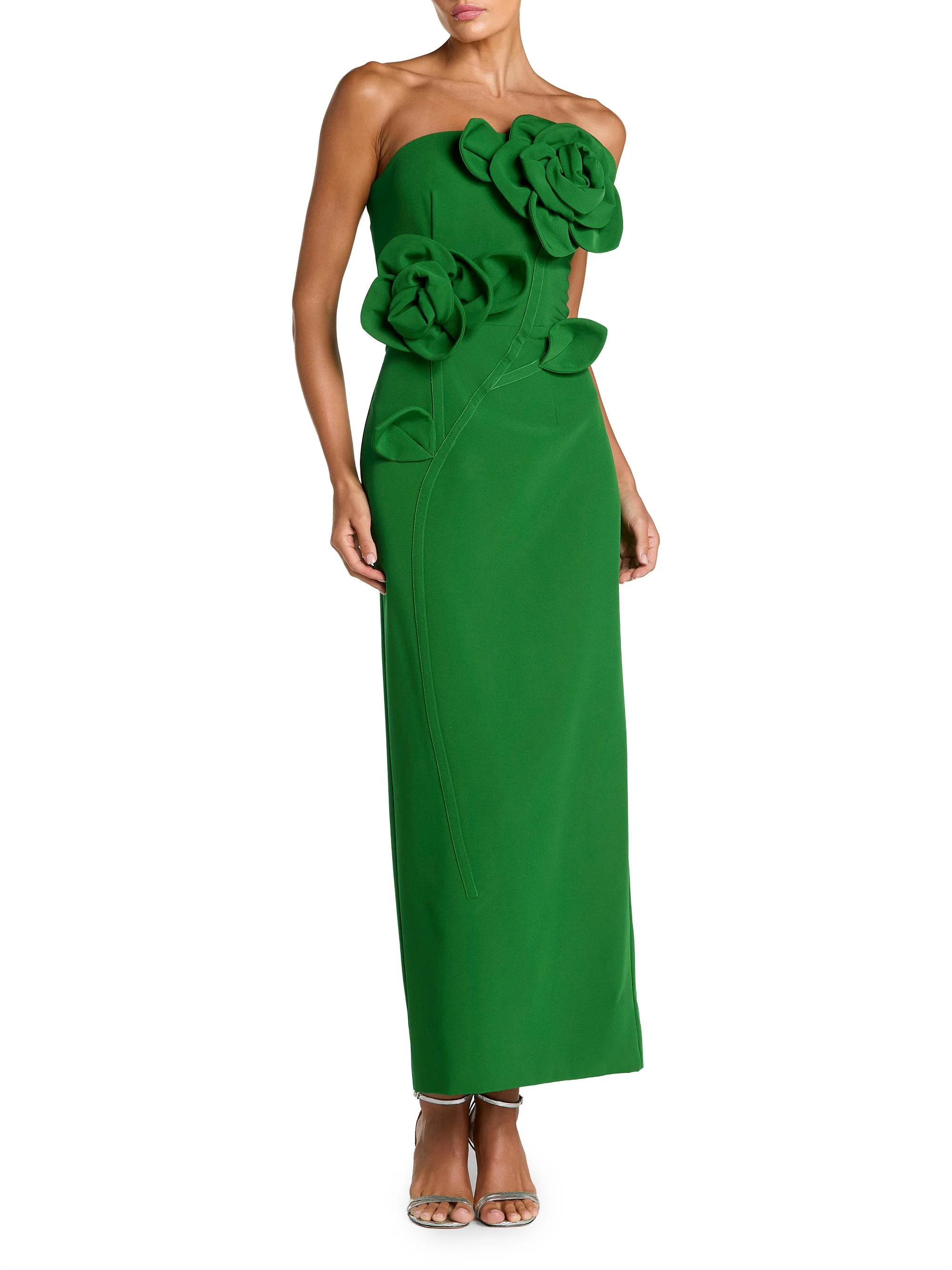 Women's Floral Embellished Crepe Strapless Maxi Dress - Spring Green - 1
