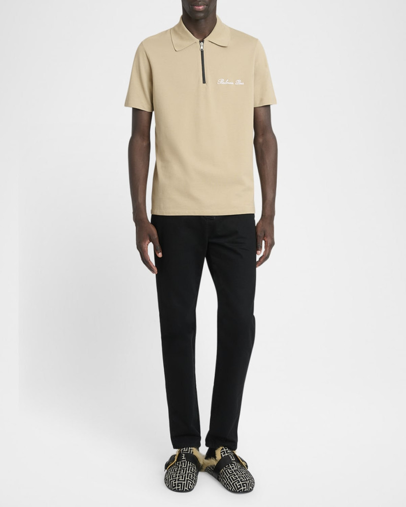 Balmain Men's Embroidered Zip Polo Shirt outlook