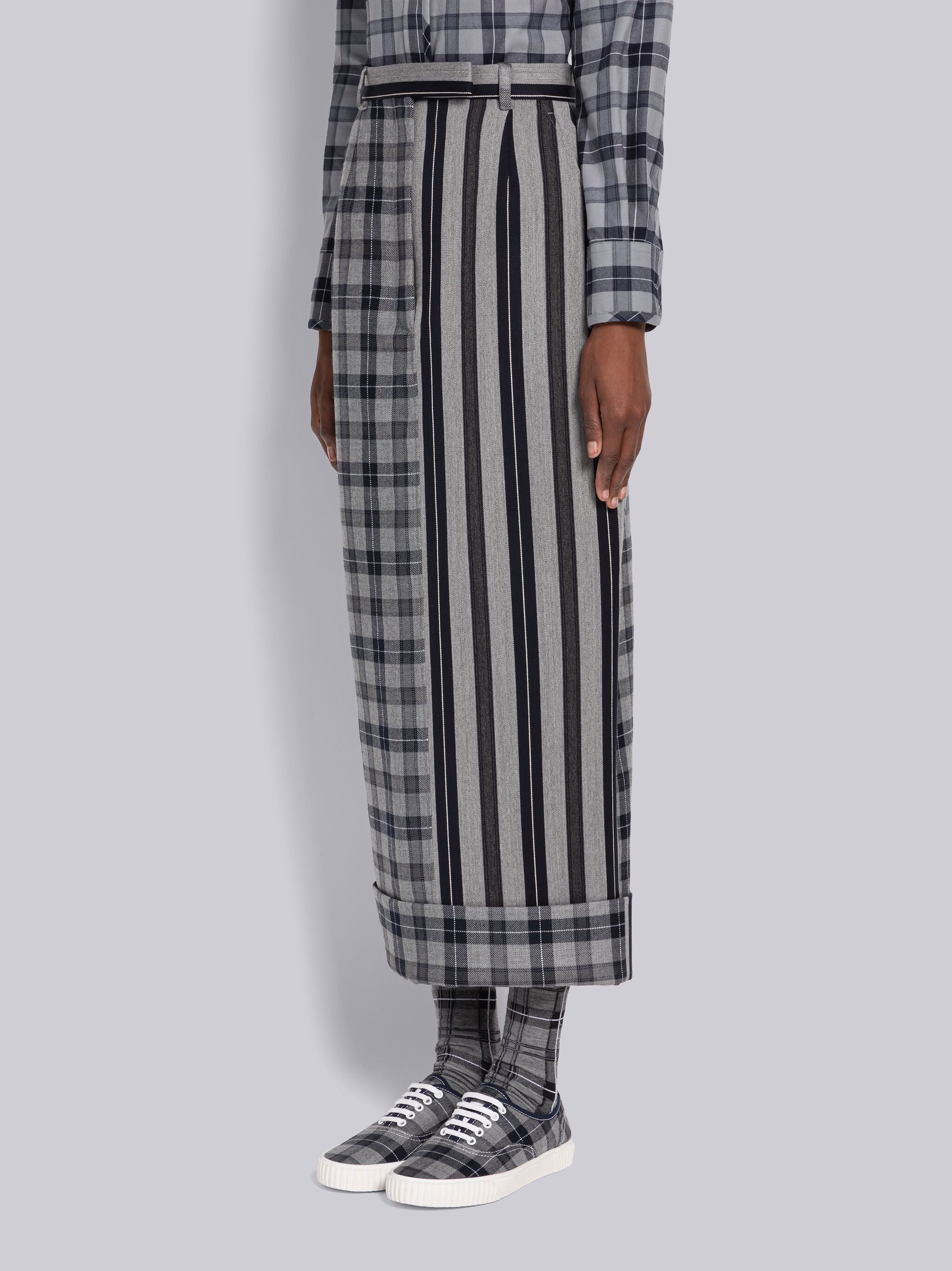 Fun-Mix Tartan Stripe High Waisted Straight Skirt - 2
