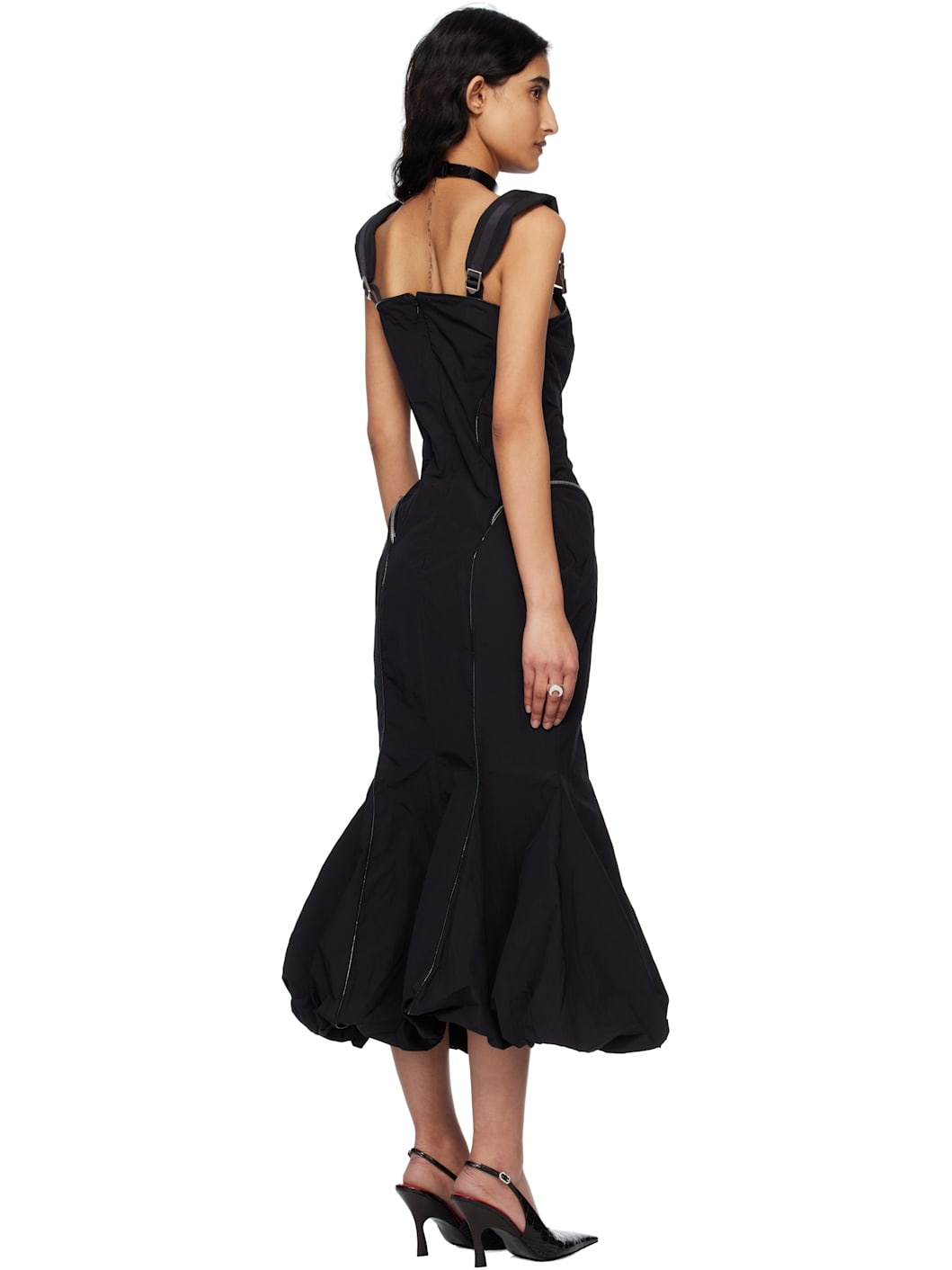 Black Recycled Nylon Midi Dress - 3