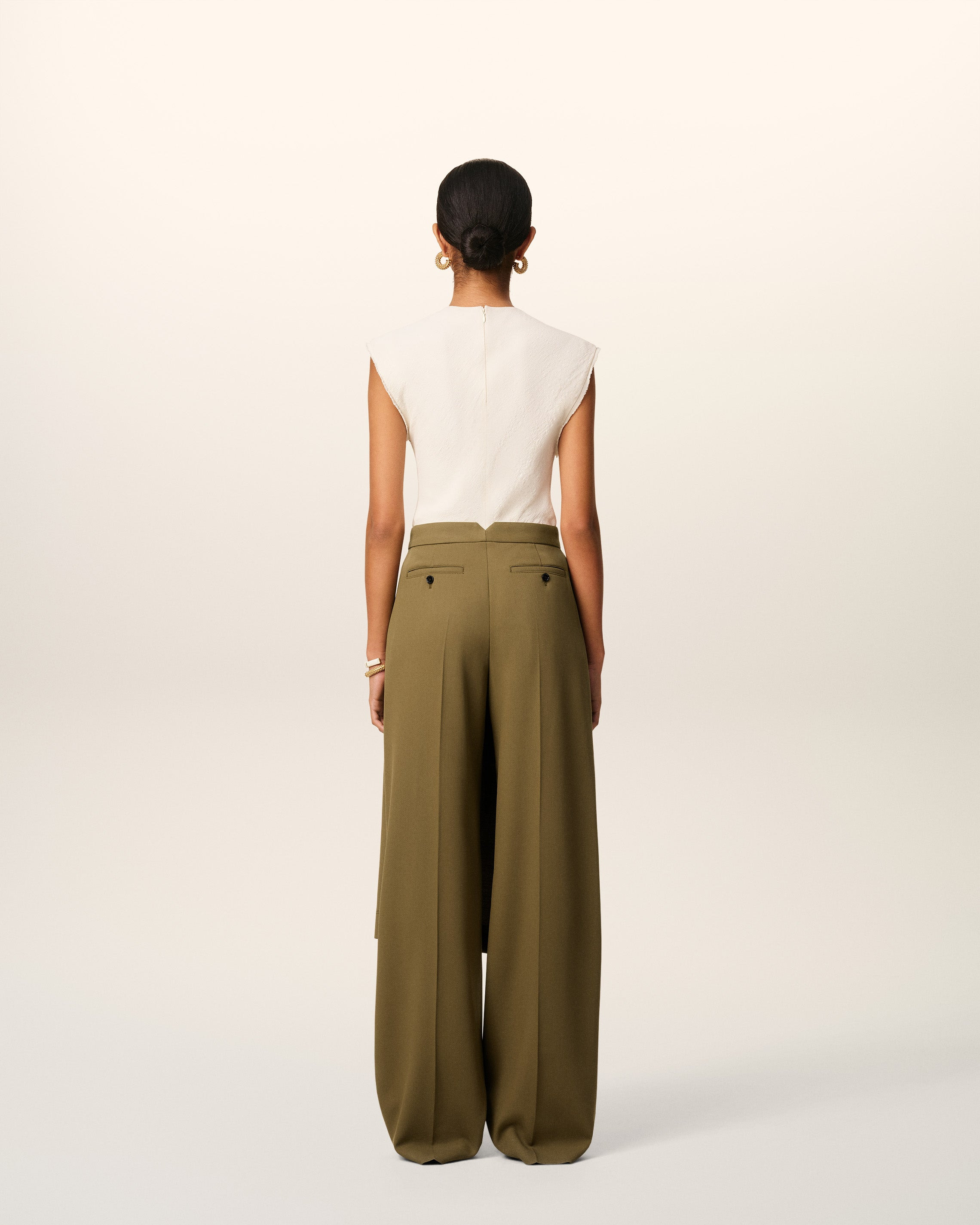 GREEN WOOL FRONT PANEL LARGE TROUSERS - 4