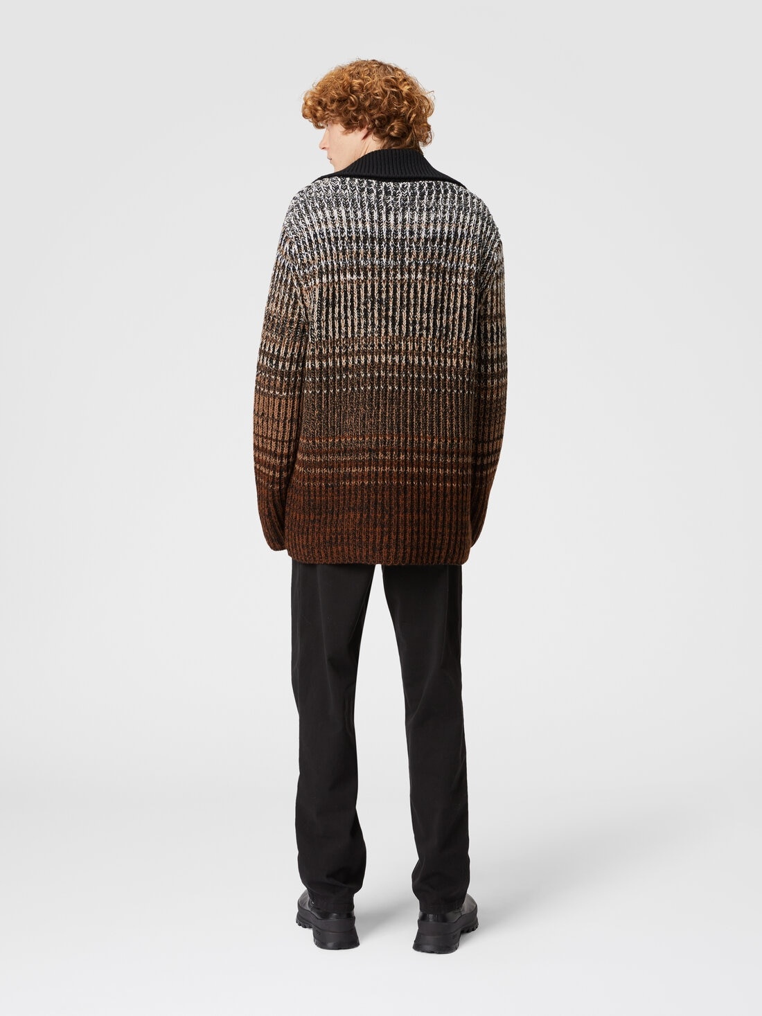 Mélange wool cardigan with contrasting piping - 3