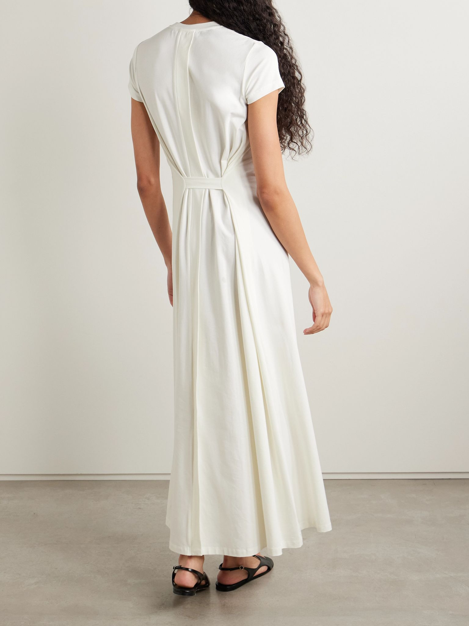 Noelle gathered cotton-blend jersey midi dress Off-white - 3