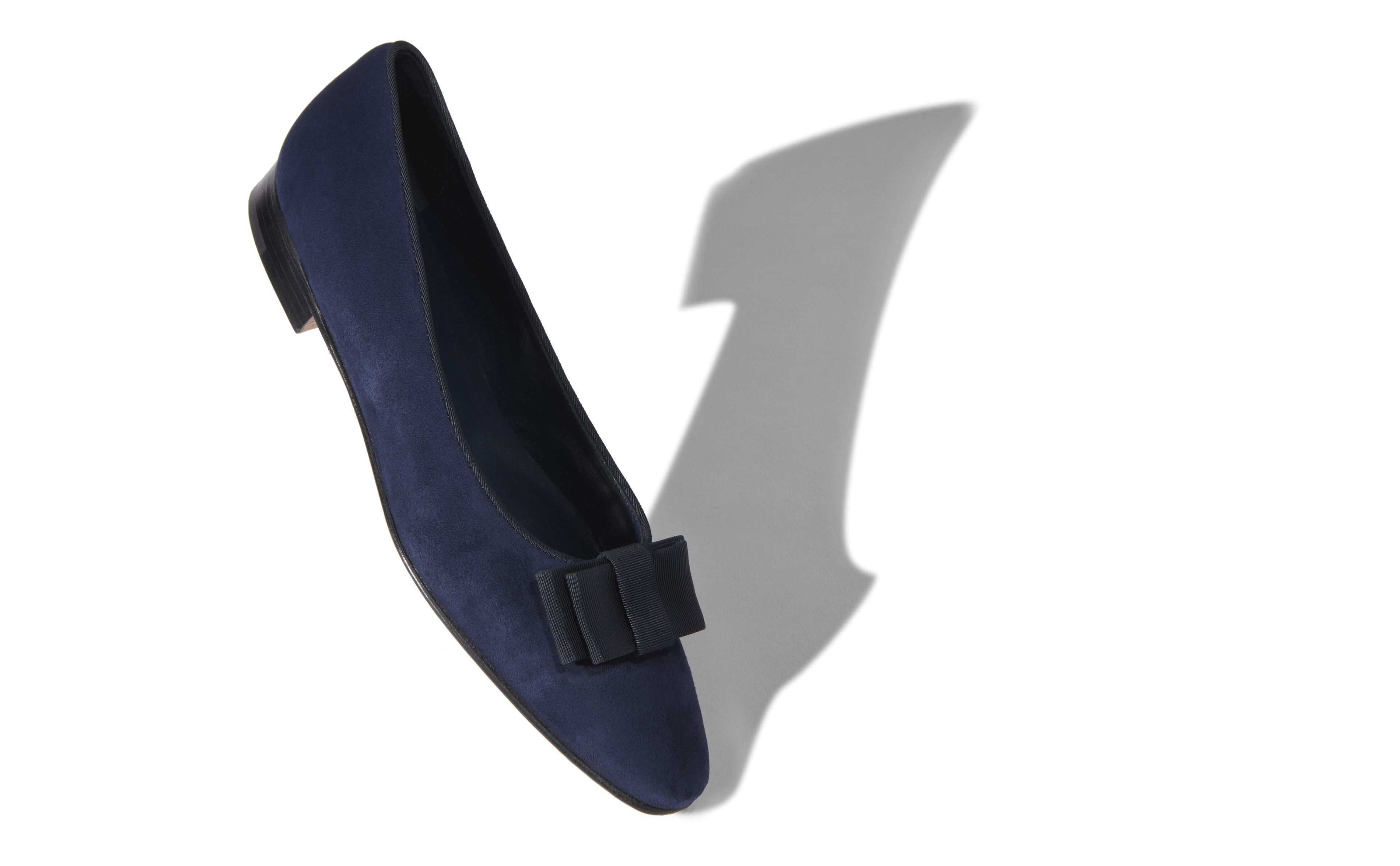 Navy Suede Bow Detail Flat Shoes - 2
