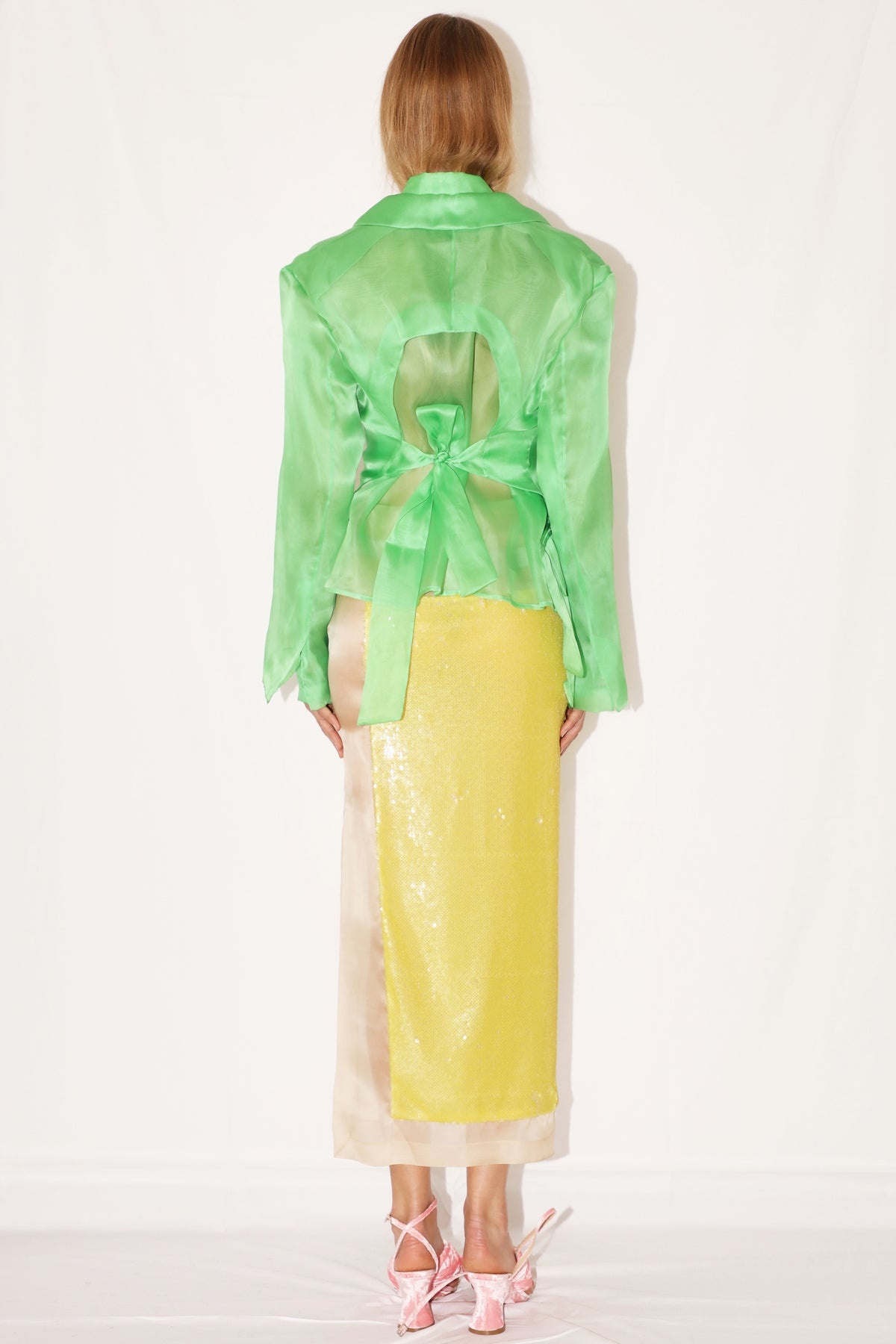 FITTED ORGANDY JACKET WITH BACK CUTOUT GREEN - 4