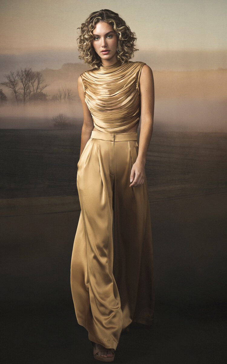Luz Perpetua Pleated Silk Pants gold - 2