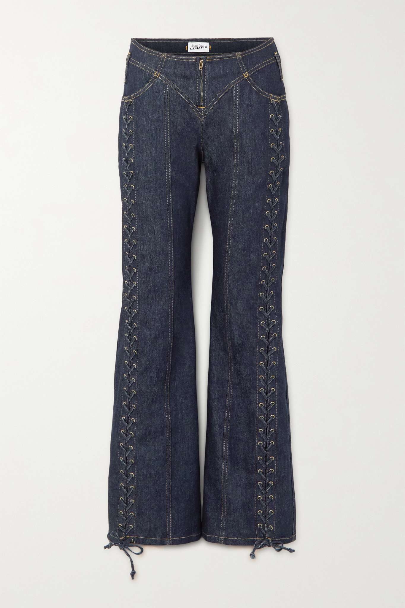 Lace-up low-rise wide-leg jeans - 1