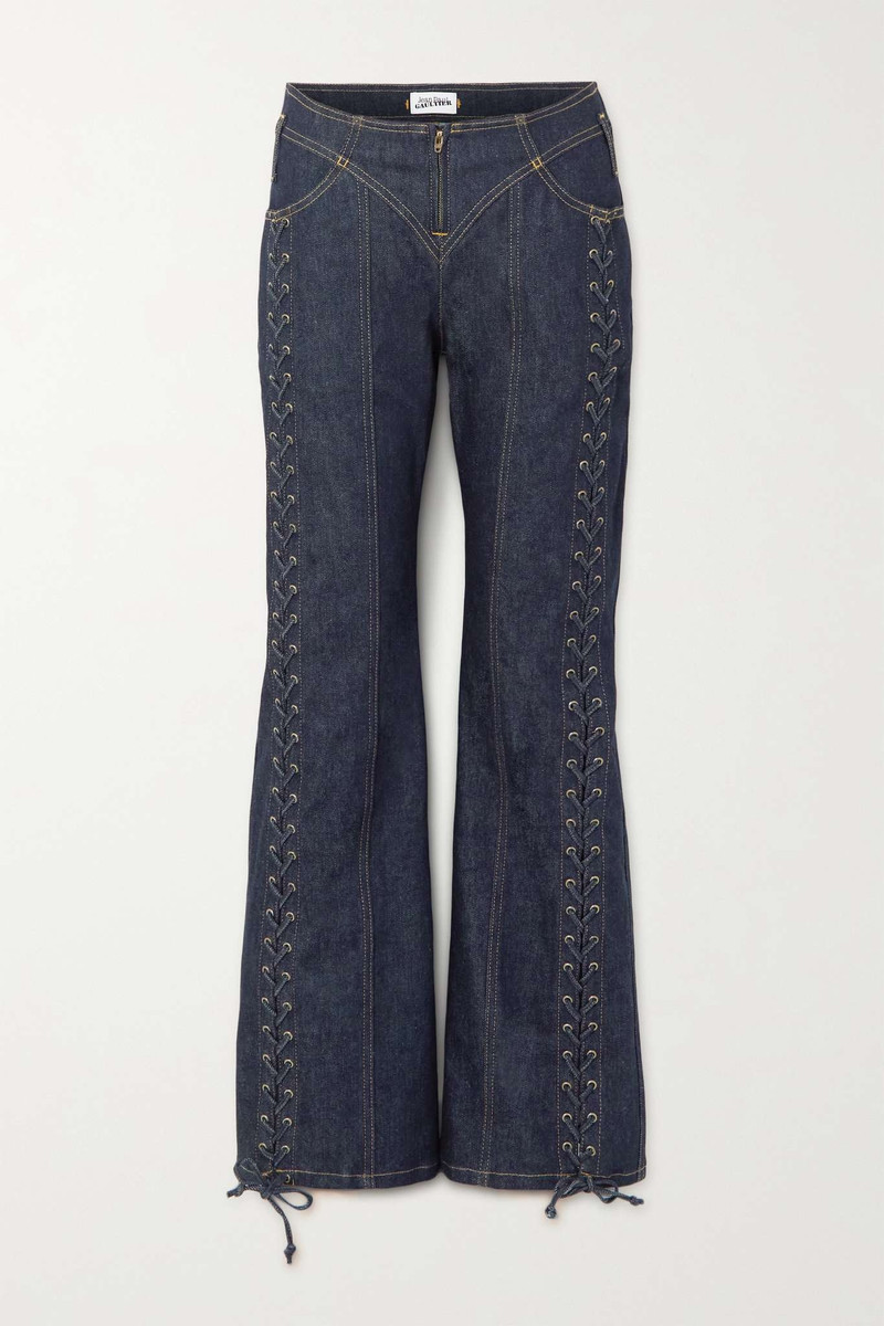 Lace-up low-rise wide-leg jeans 1