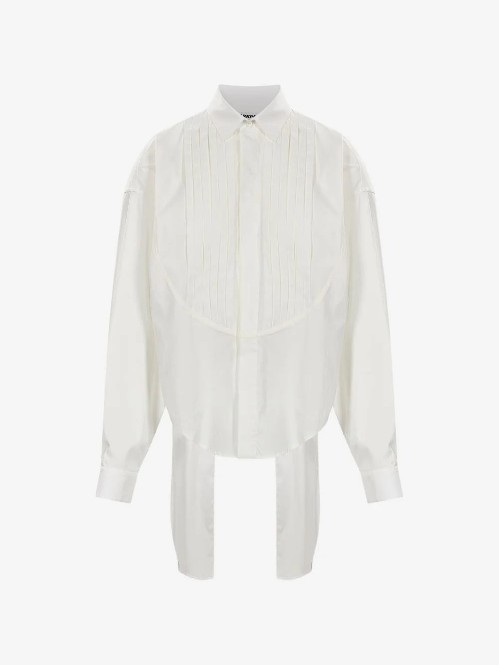 pleated-bib asymmetric-hem shirt - 1
