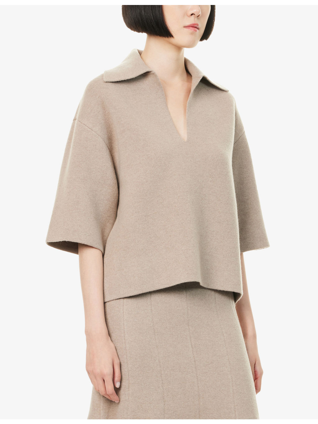 Compact Short-Sleeves Cashmere-Blend Polo Shirt - 3