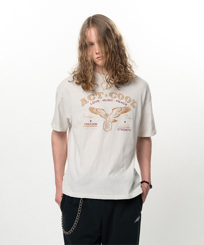 "ACT-COOL Eagle" Distressed T-shirt 6