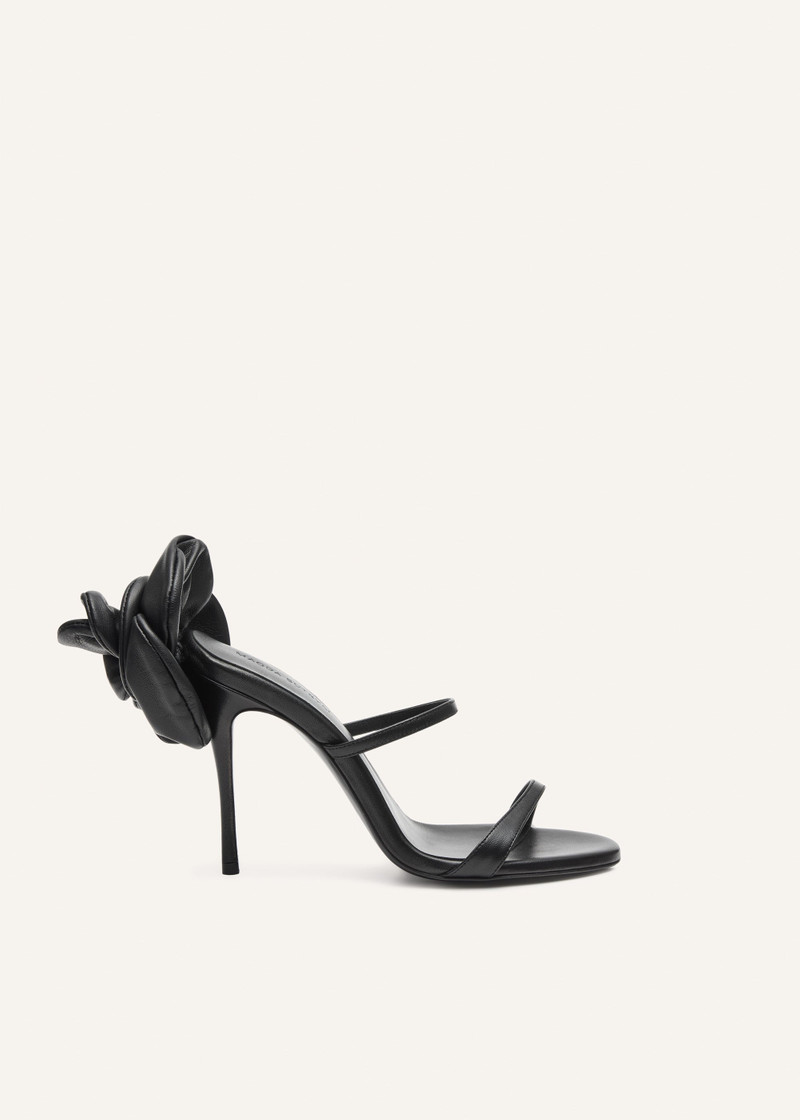 Flower heel leather sandals in black 1