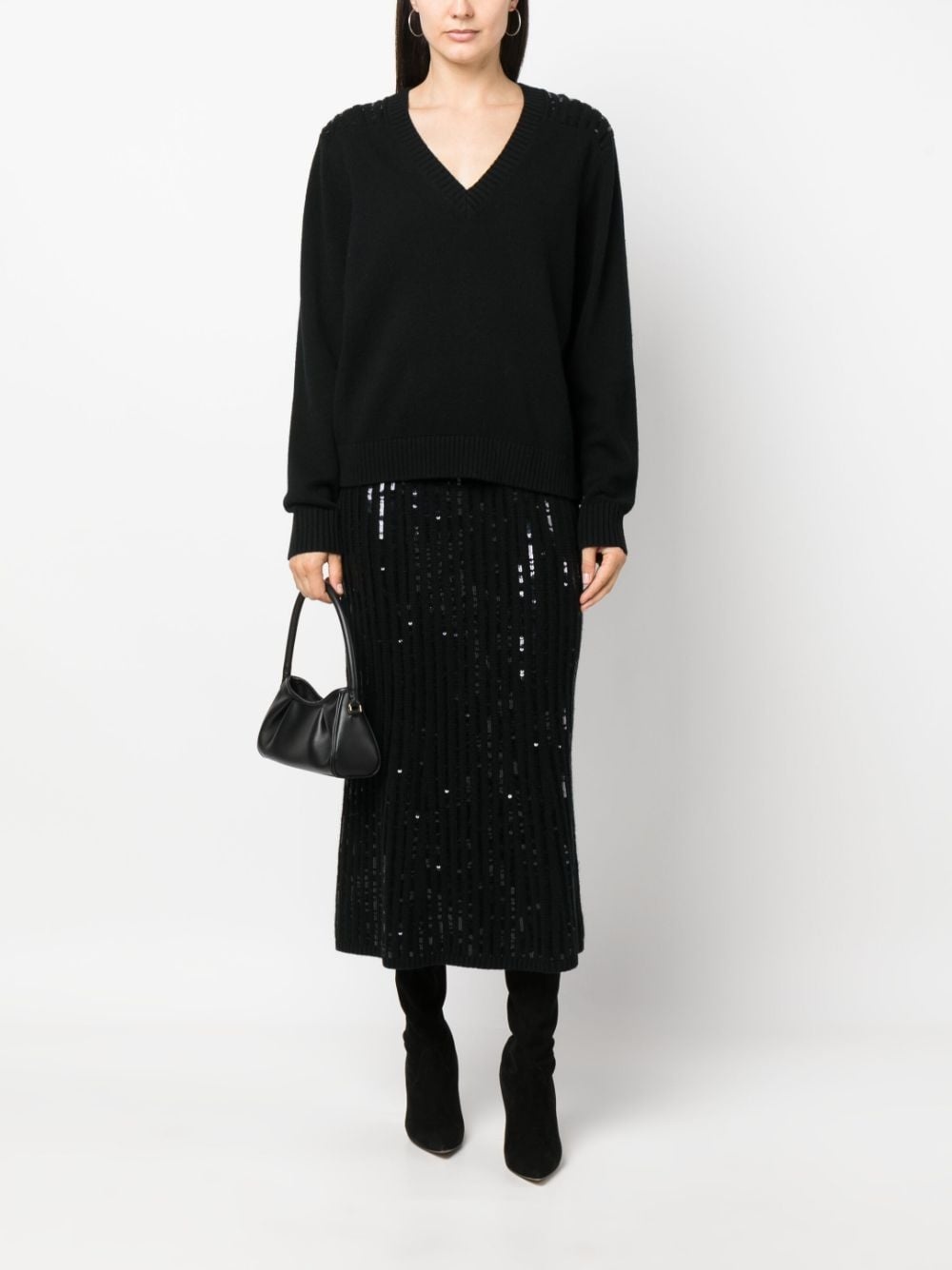 sequin-embroidered V-neck jumper - 2