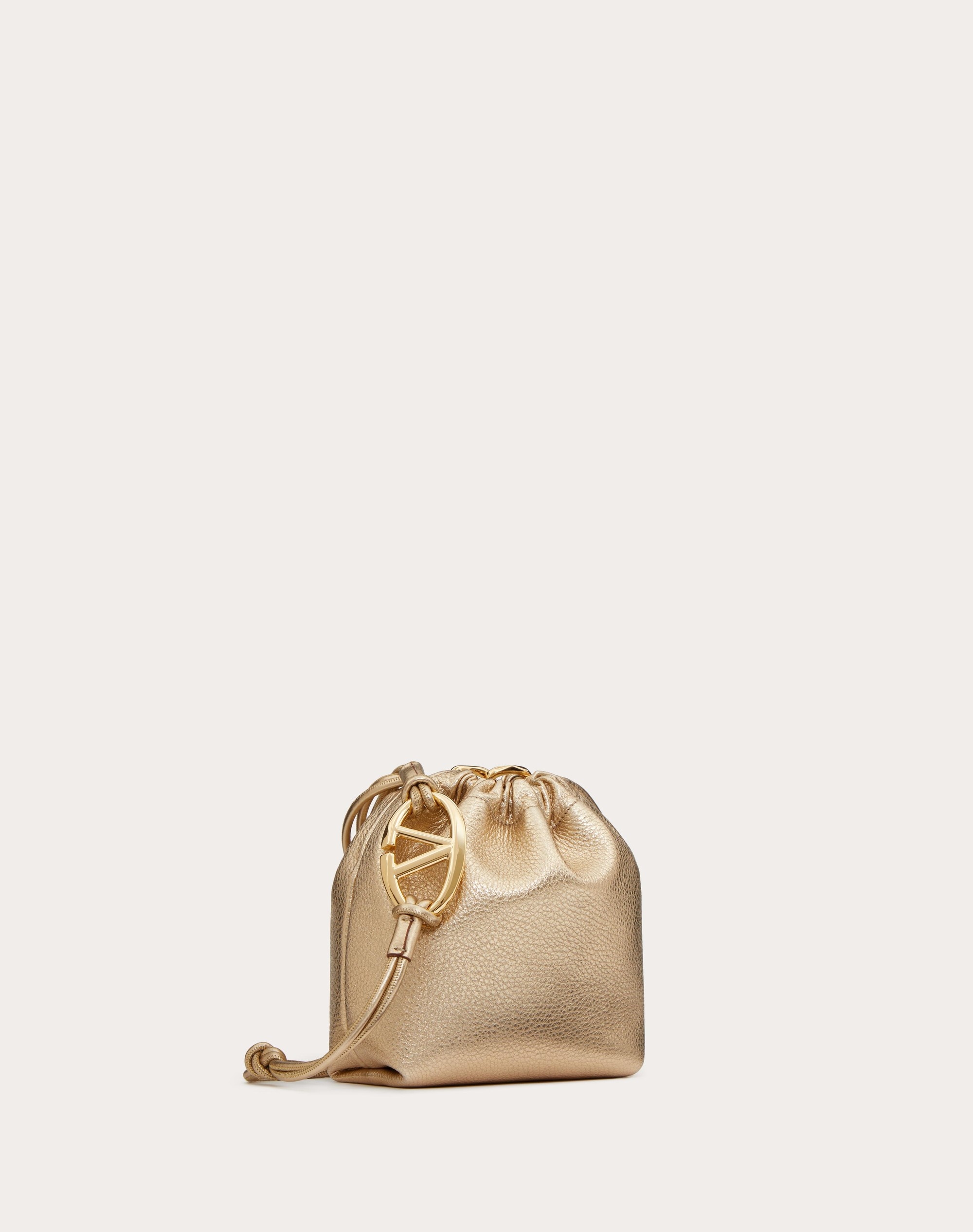 VLOGO POUF METALLIC LEATHER MINI BUCKET BAG - 2