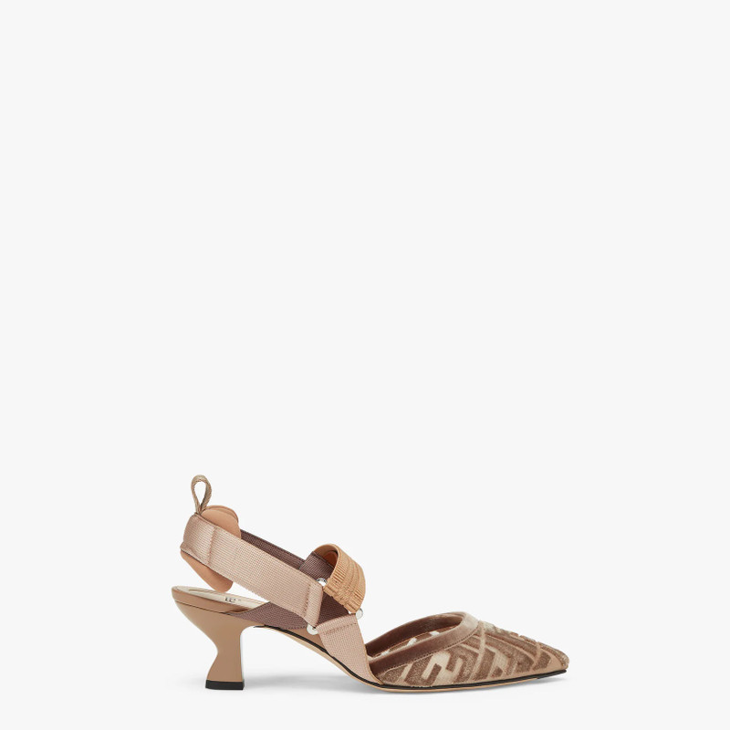 Beige mesh medium-heel FF slingbacks 1