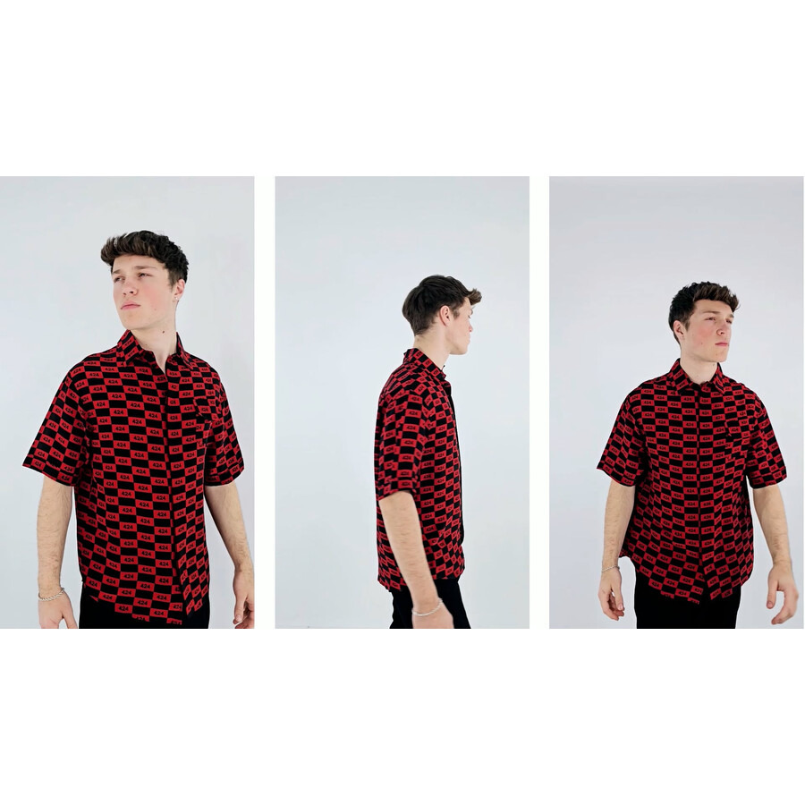 424 Men's Short-sleeve Repeat 424 Logo Shirt In Red/Black - 8