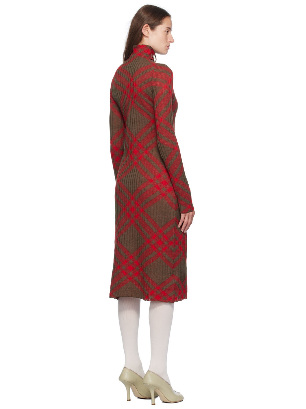 Red & Brown Check Midi Dress - 3