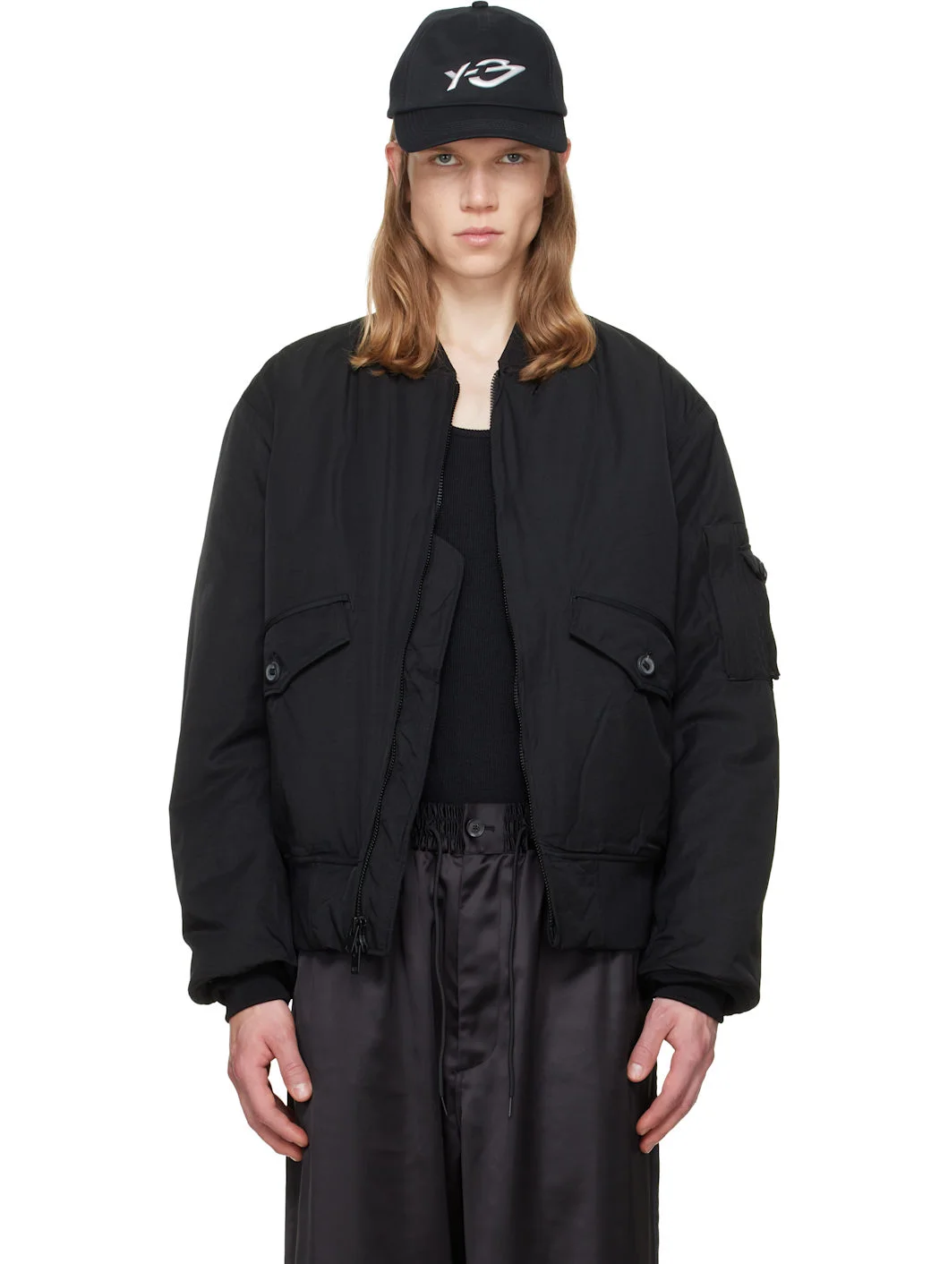 Black Cargo Bomber Jacket - 1